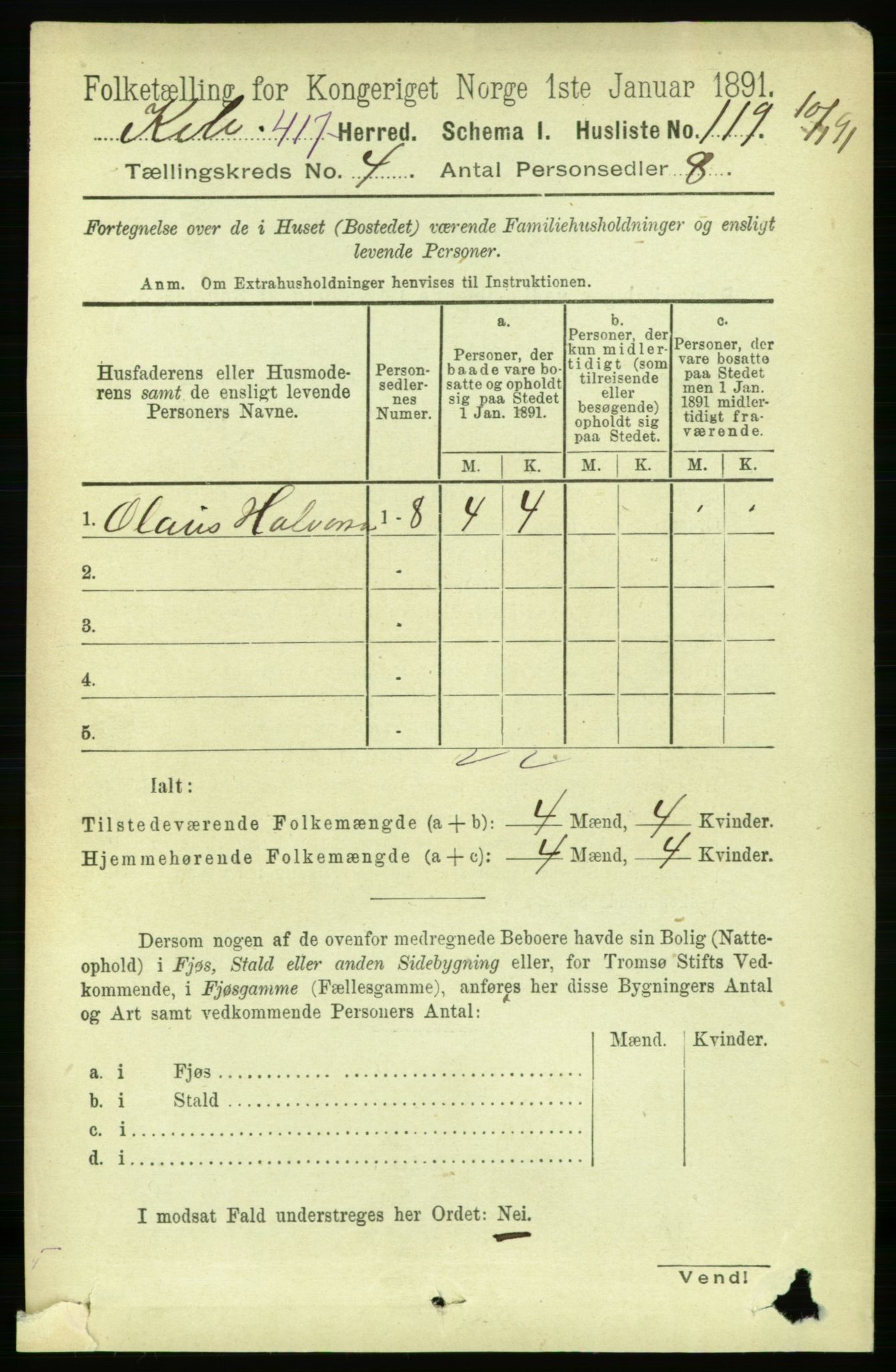 RA, 1891 census for 1752 Kolvereid, 1891, p. 1480