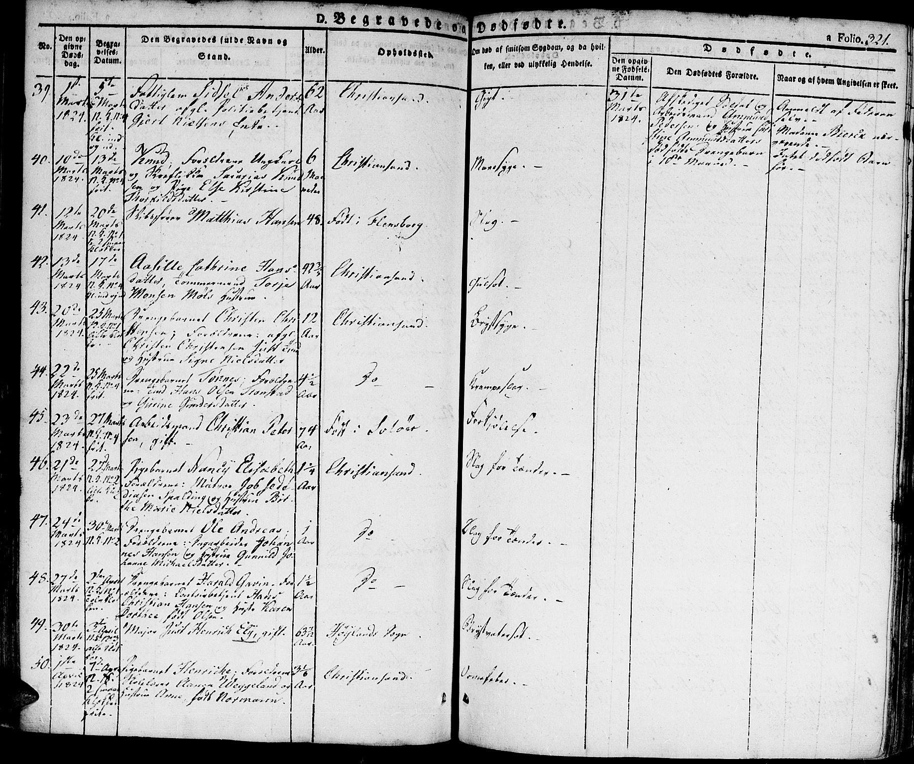 Kristiansand domprosti, SAK/1112-0006/F/Fa/L0009: Parish register (official) no. A 9, 1821-1827, p. 321