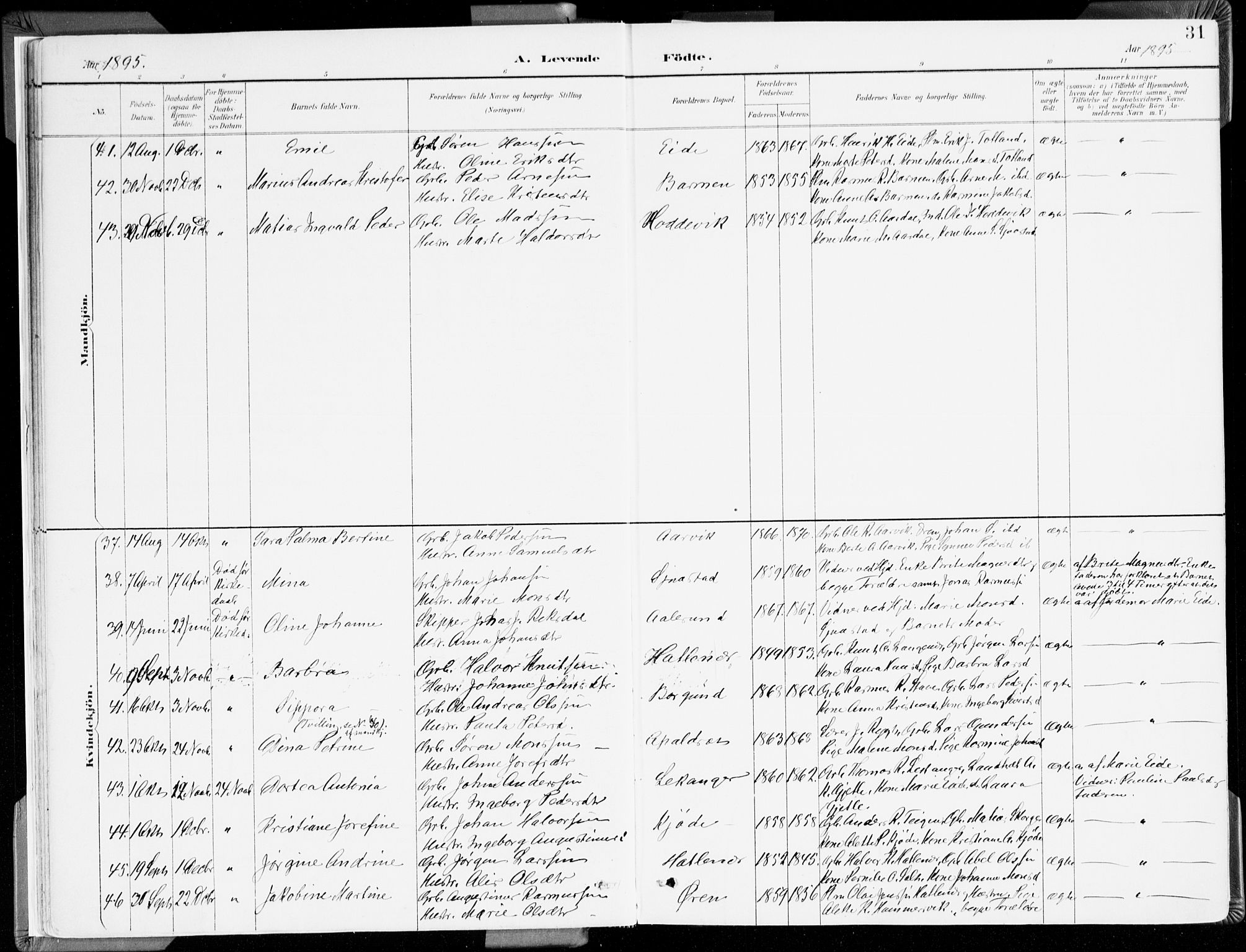 Selje sokneprestembete, AV/SAB-A-99938/H/Ha/Haa/Haab: Parish register (official) no. B 2, 1891-1907, p. 31