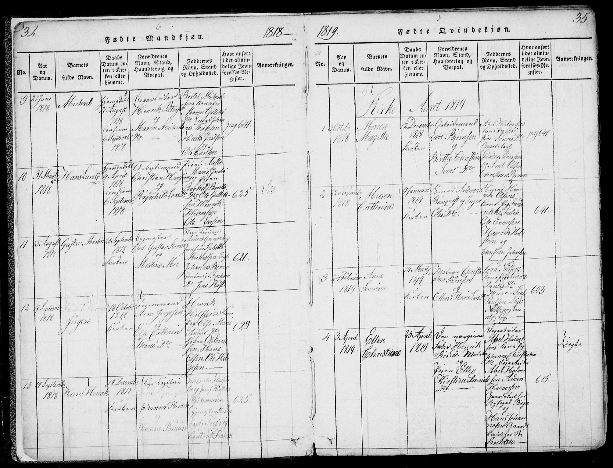 Larvik kirkebøker, SAKO/A-352/F/Fb/L0002: Parish register (official) no. II 2, 1818-1842, p. 34-35