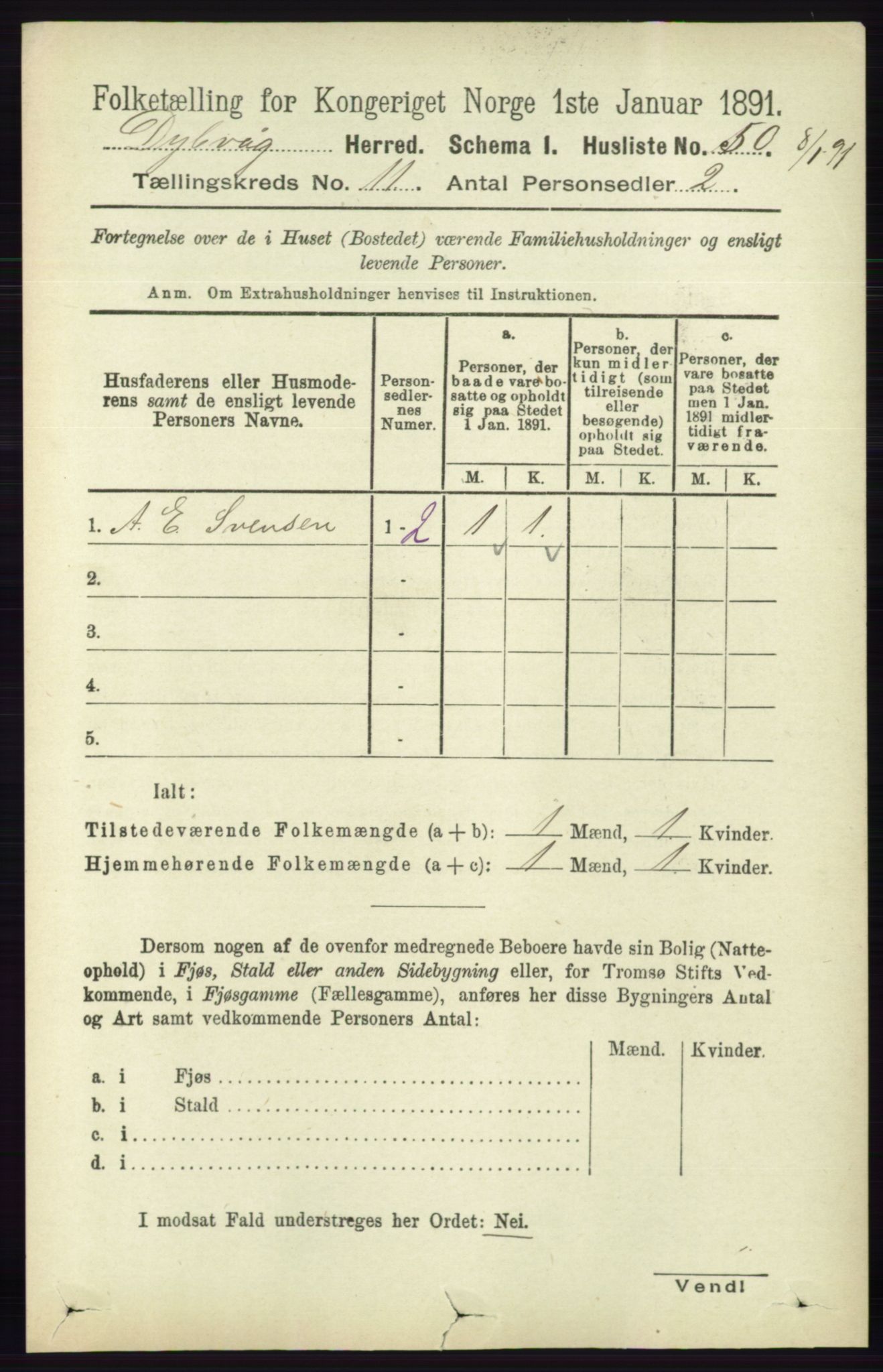 RA, 1891 census for 0915 Dypvåg, 1891, p. 4293