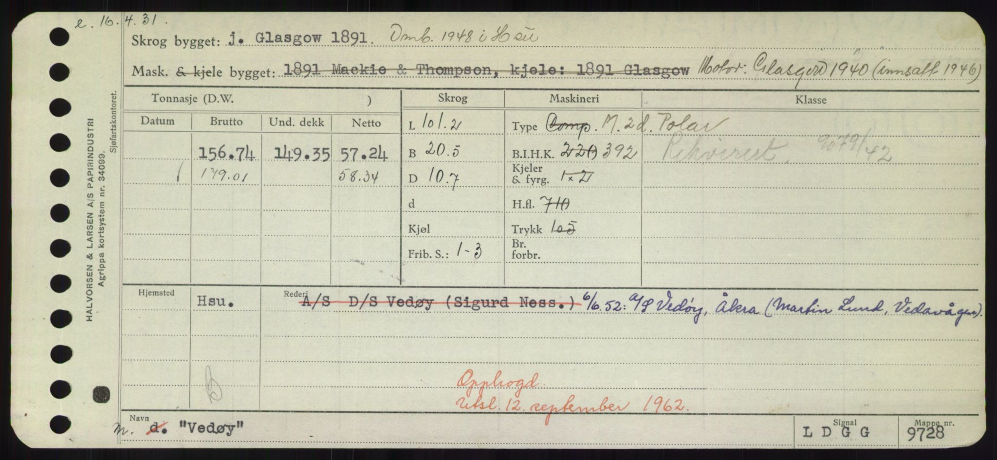 Sjøfartsdirektoratet med forløpere, Skipsmålingen, RA/S-1627/H/Hd/L0040: Fartøy, U-Ve, p. 449