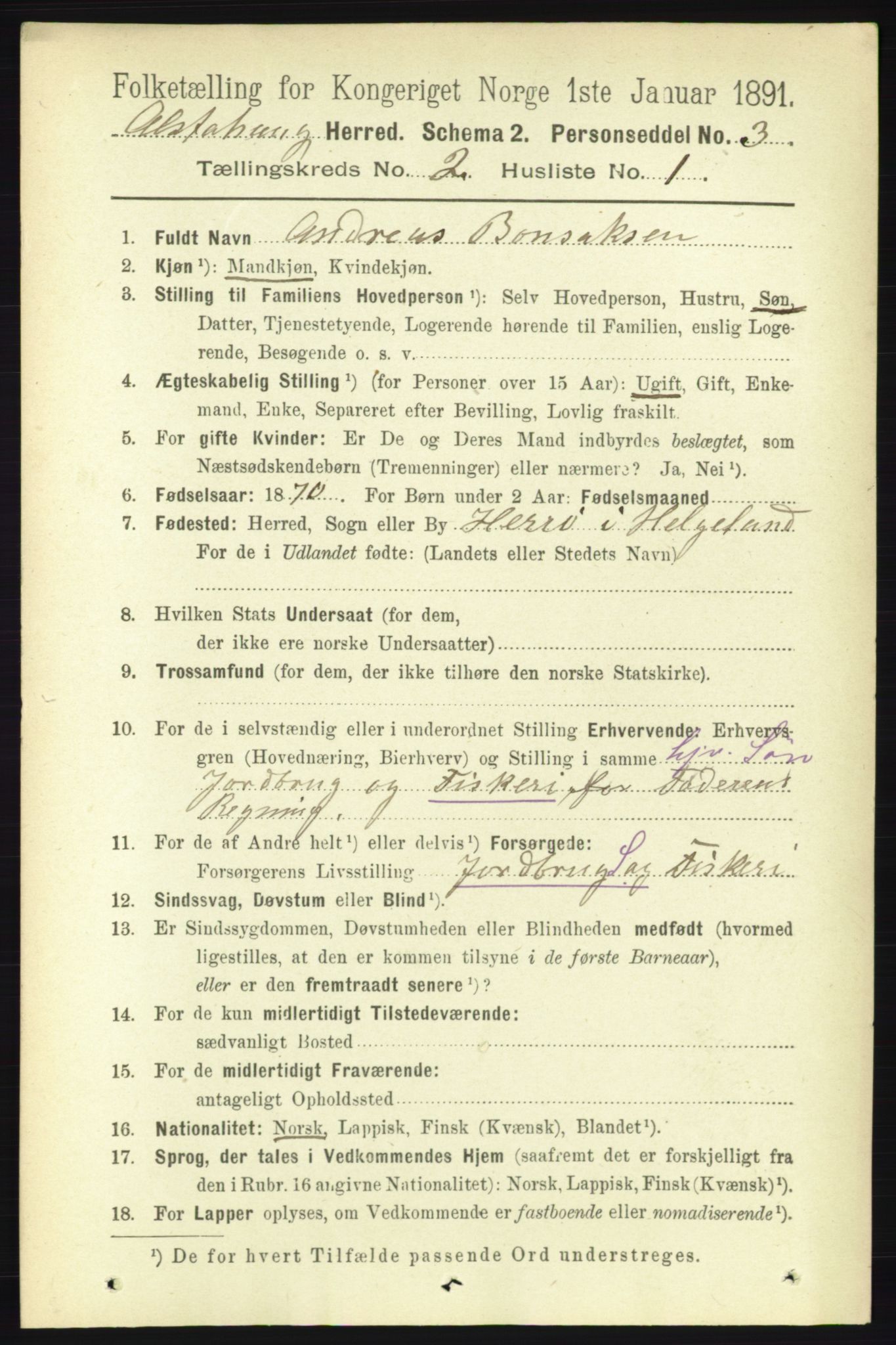 RA, 1891 census for 1820 Alstahaug, 1891, p. 503