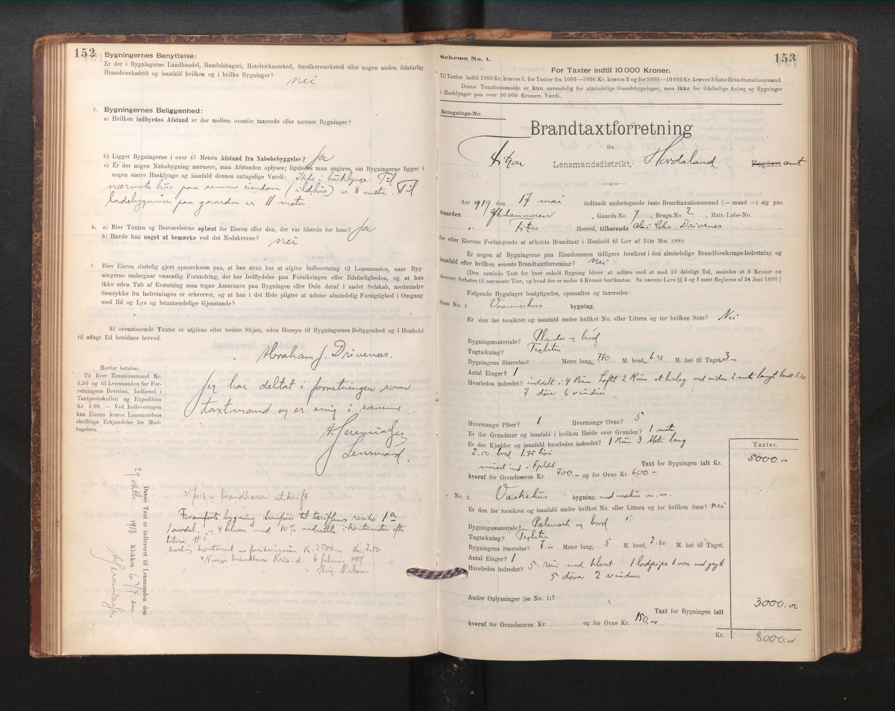 Lensmannen i Fitjar, SAB/A-32001/0012/L0001: Branntakstprotokoll, skjematakst, 1895-1948, p. 152-153