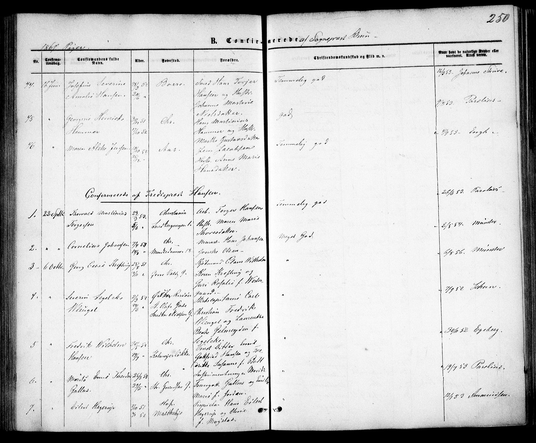 Trefoldighet prestekontor Kirkebøker, AV/SAO-A-10882/F/Fb/L0001: Parish register (official) no. II 1, 1858-1871, p. 250