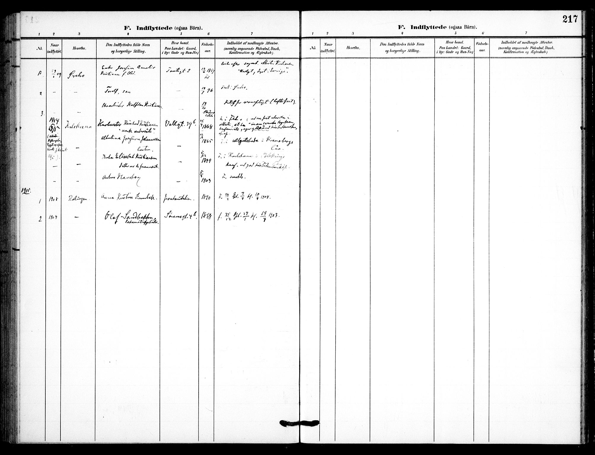 Skedsmo prestekontor Kirkebøker, SAO/A-10033a/F/Fc/L0001: Parish register (official) no. III 1, 1908-1916, p. 217