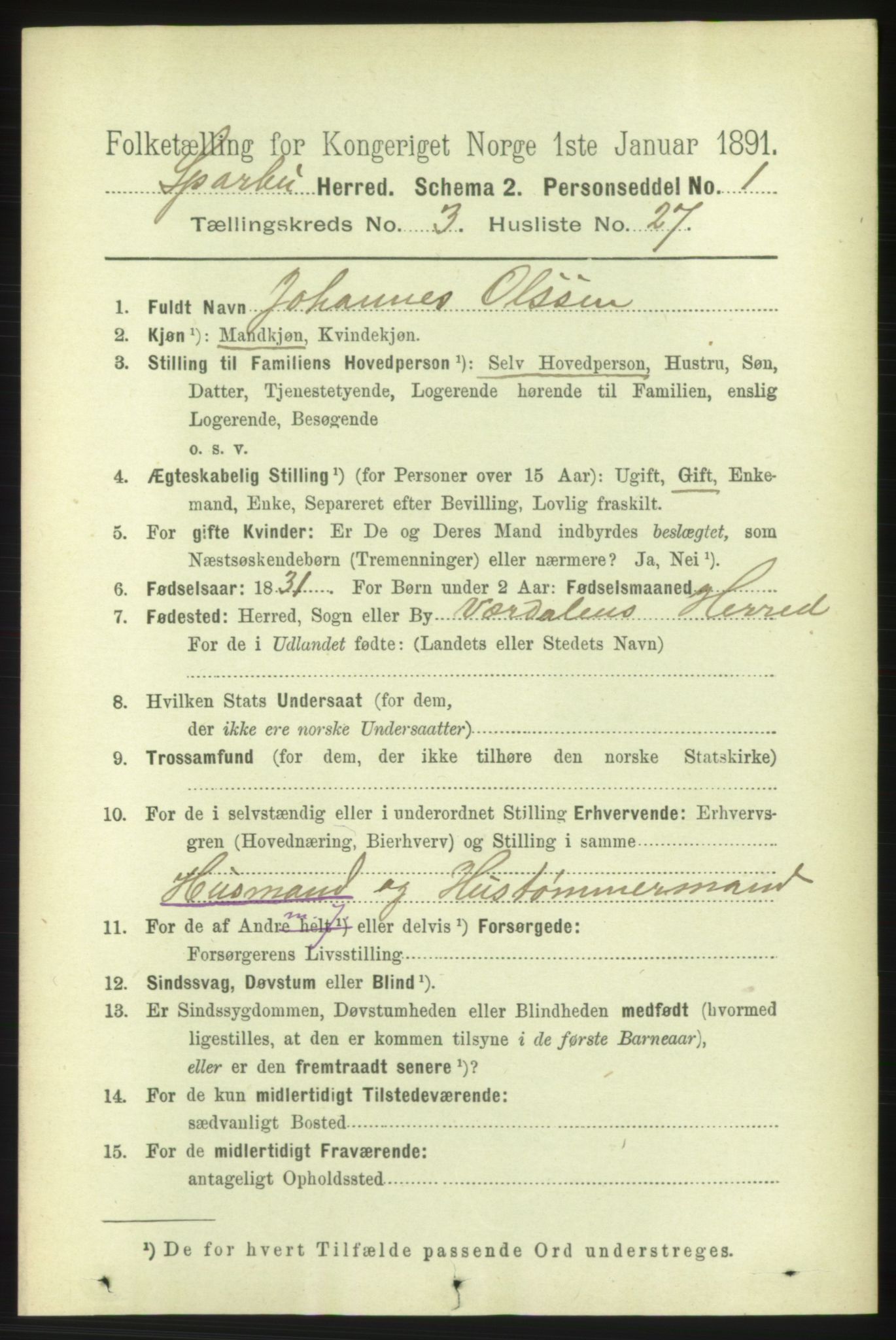 RA, 1891 census for 1731 Sparbu, 1891, p. 1009