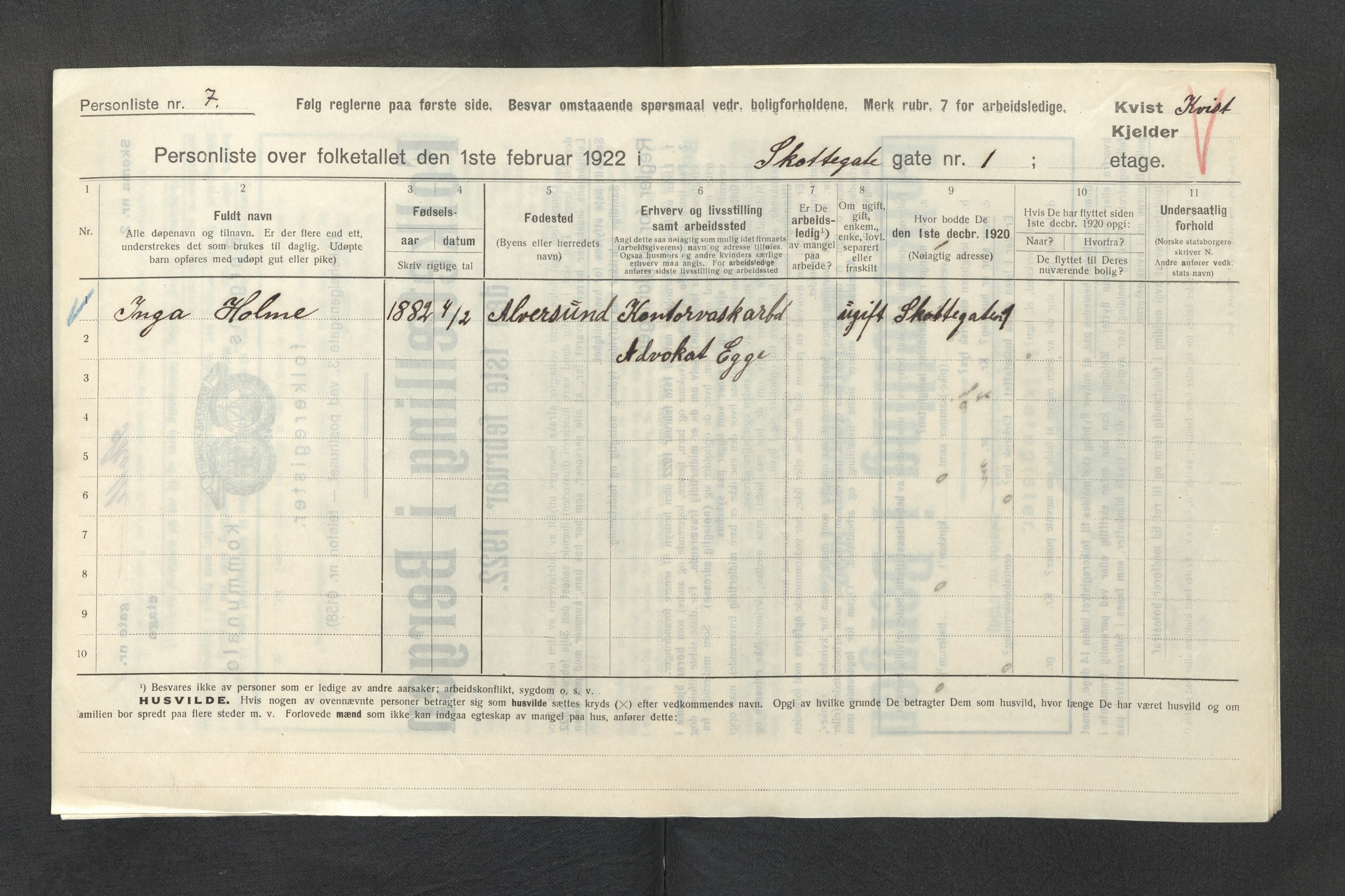 SAB, Municipal Census 1922 for Bergen, 1922, p. 37294