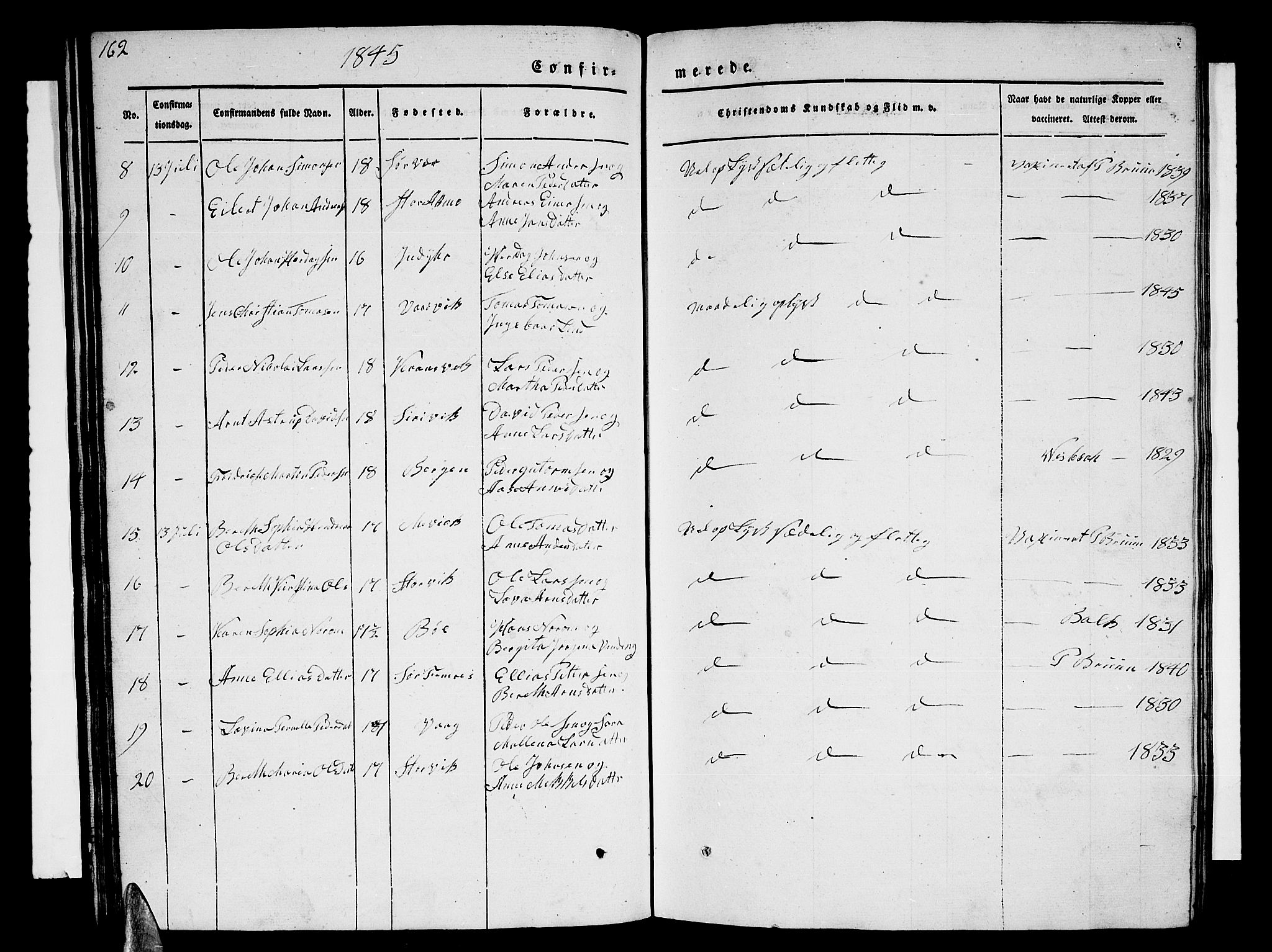 Ministerialprotokoller, klokkerbøker og fødselsregistre - Nordland, AV/SAT-A-1459/805/L0106: Parish register (copy) no. 805C02, 1841-1861, p. 162