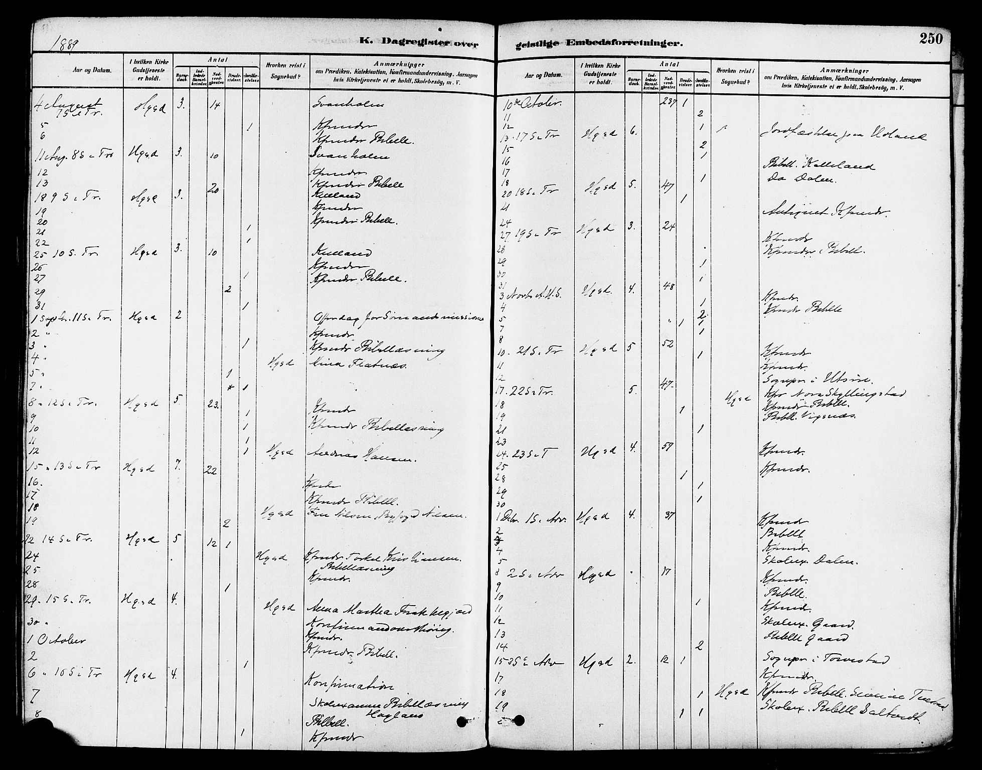 Haugesund sokneprestkontor, AV/SAST-A -101863/H/Ha/Haa/L0003: Parish register (official) no. A 3, 1885-1890, p. 250