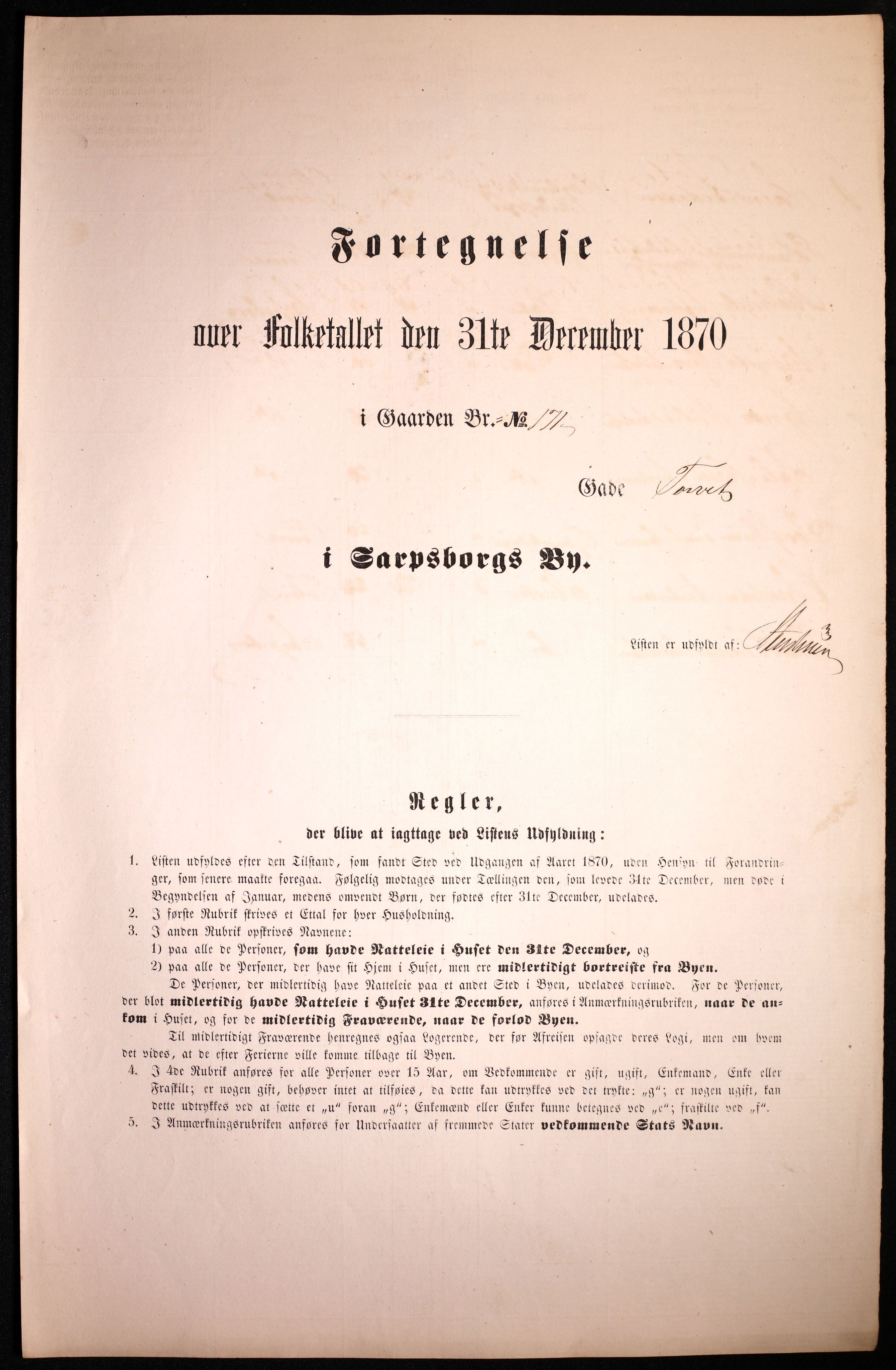 RA, 1870 census for 0102 Sarpsborg, 1870, p. 551