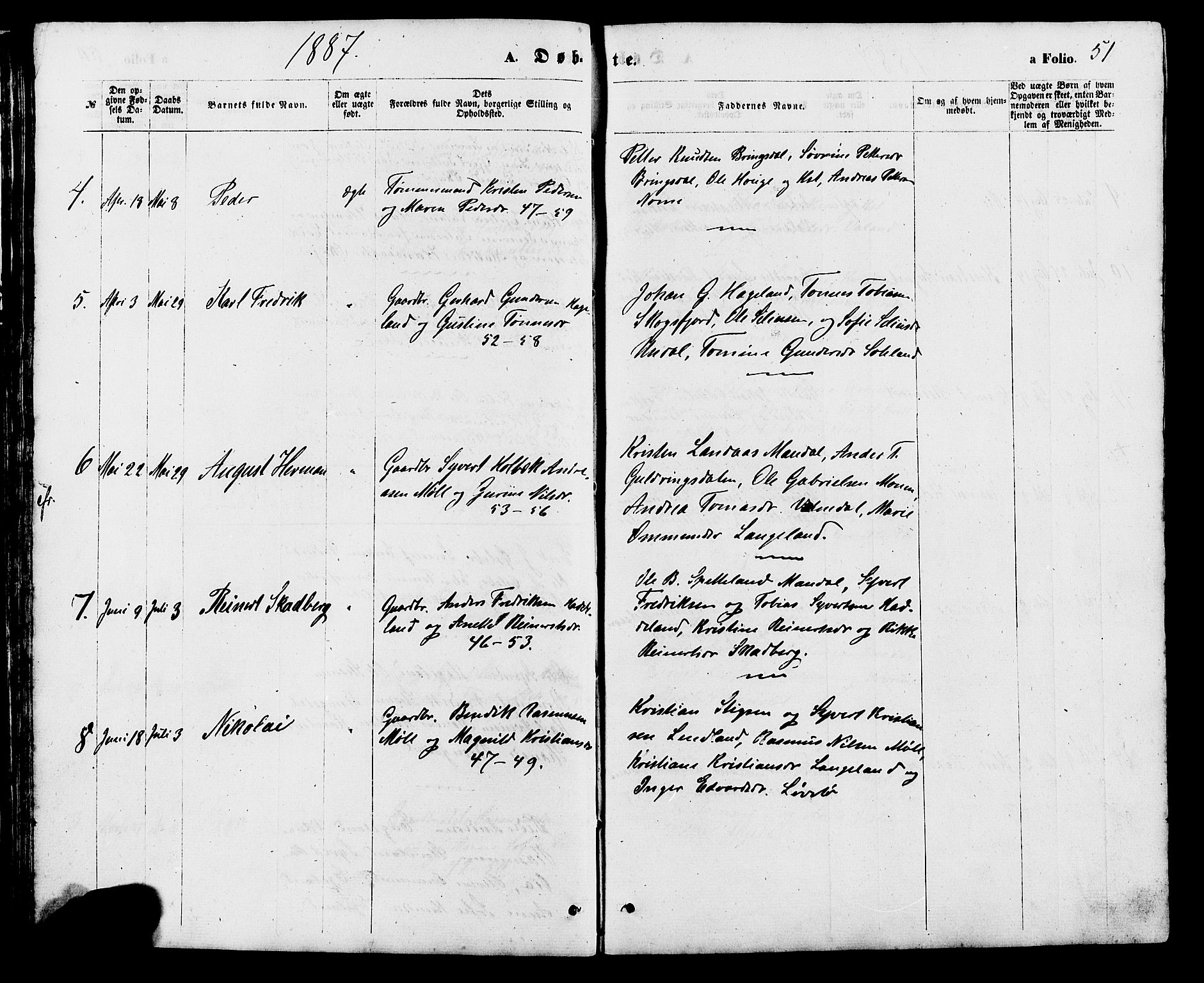 Holum sokneprestkontor, SAK/1111-0022/F/Fb/Fba/L0004: Parish register (copy) no. B 4, 1867-1890, p. 51