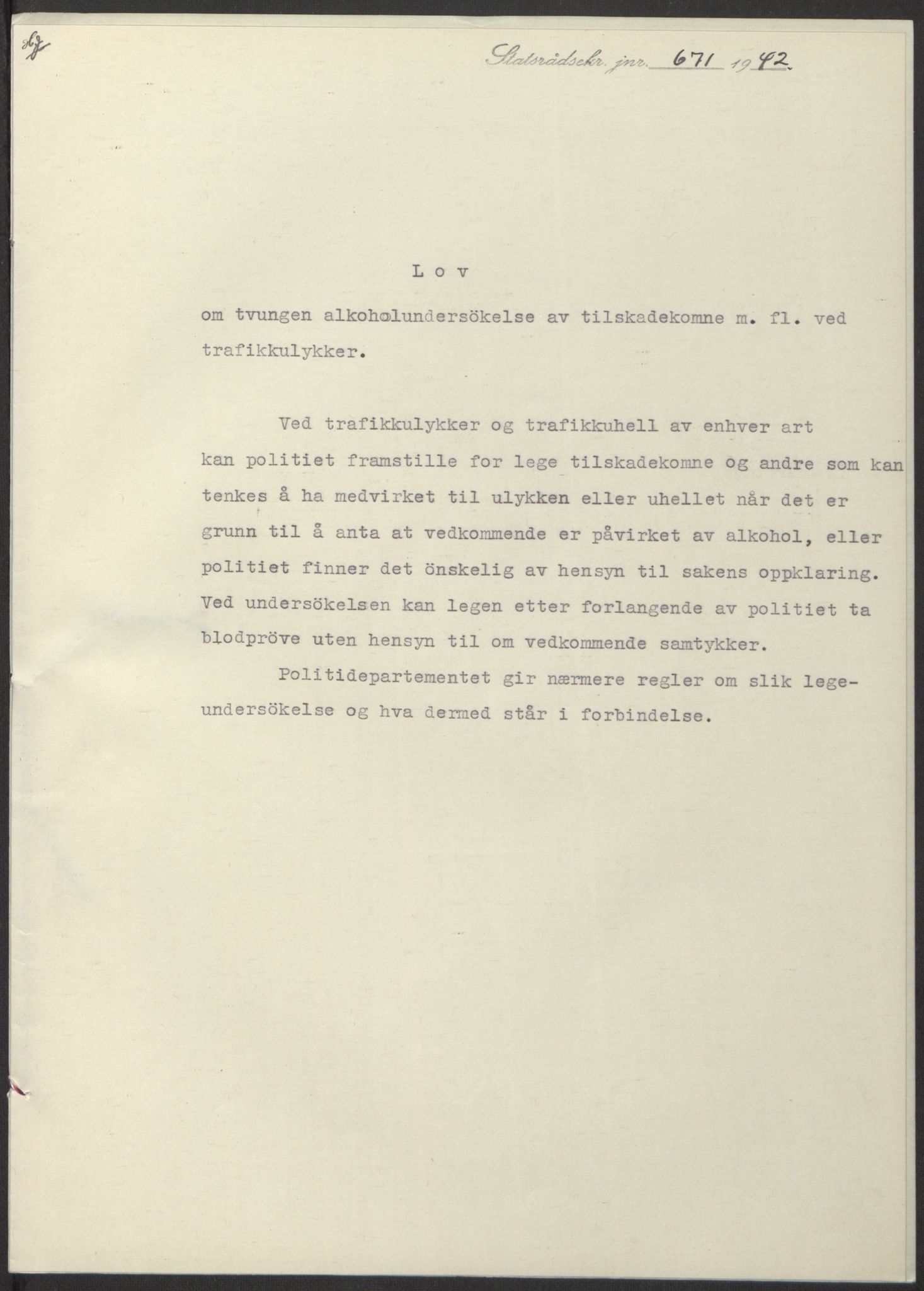 NS-administrasjonen 1940-1945 (Statsrådsekretariatet, de kommisariske statsråder mm), RA/S-4279/D/Db/L0098: Lover II, 1942, p. 309