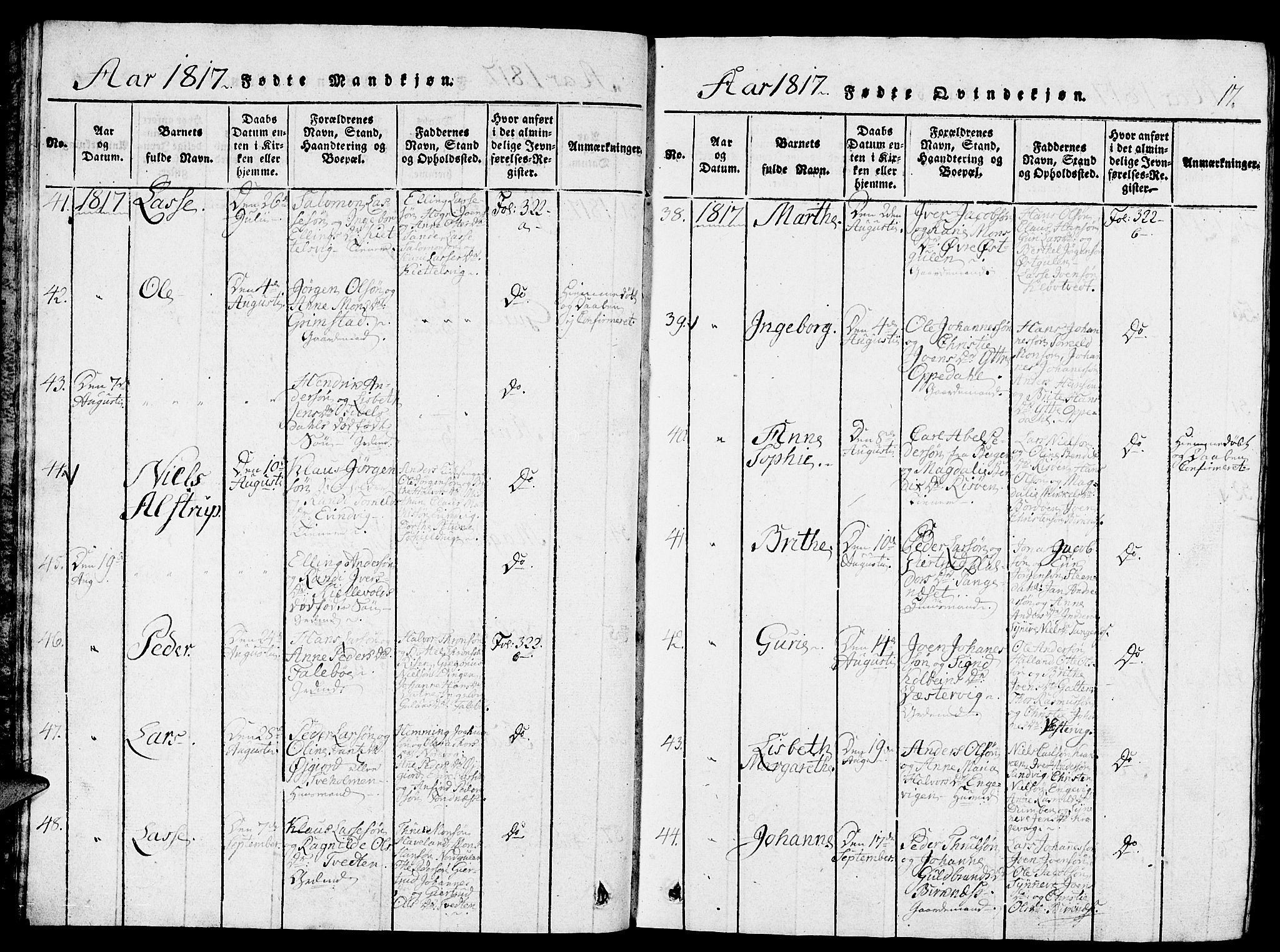 Gulen sokneprestembete, AV/SAB-A-80201/H/Haa/Haaa/L0018: Parish register (official) no. A 18, 1816-1825, p. 17