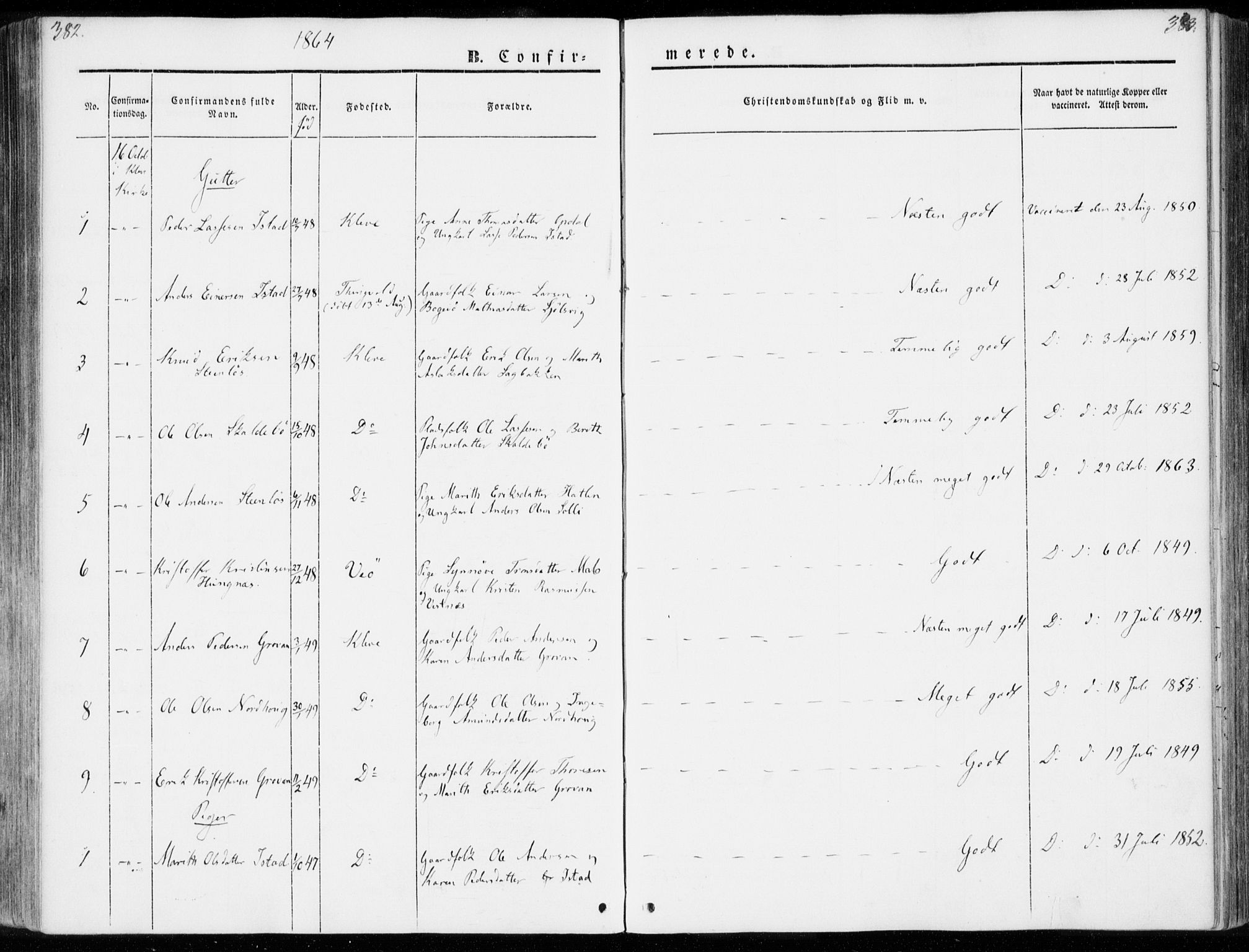 Ministerialprotokoller, klokkerbøker og fødselsregistre - Møre og Romsdal, SAT/A-1454/557/L0680: Parish register (official) no. 557A02, 1843-1869, p. 382-383