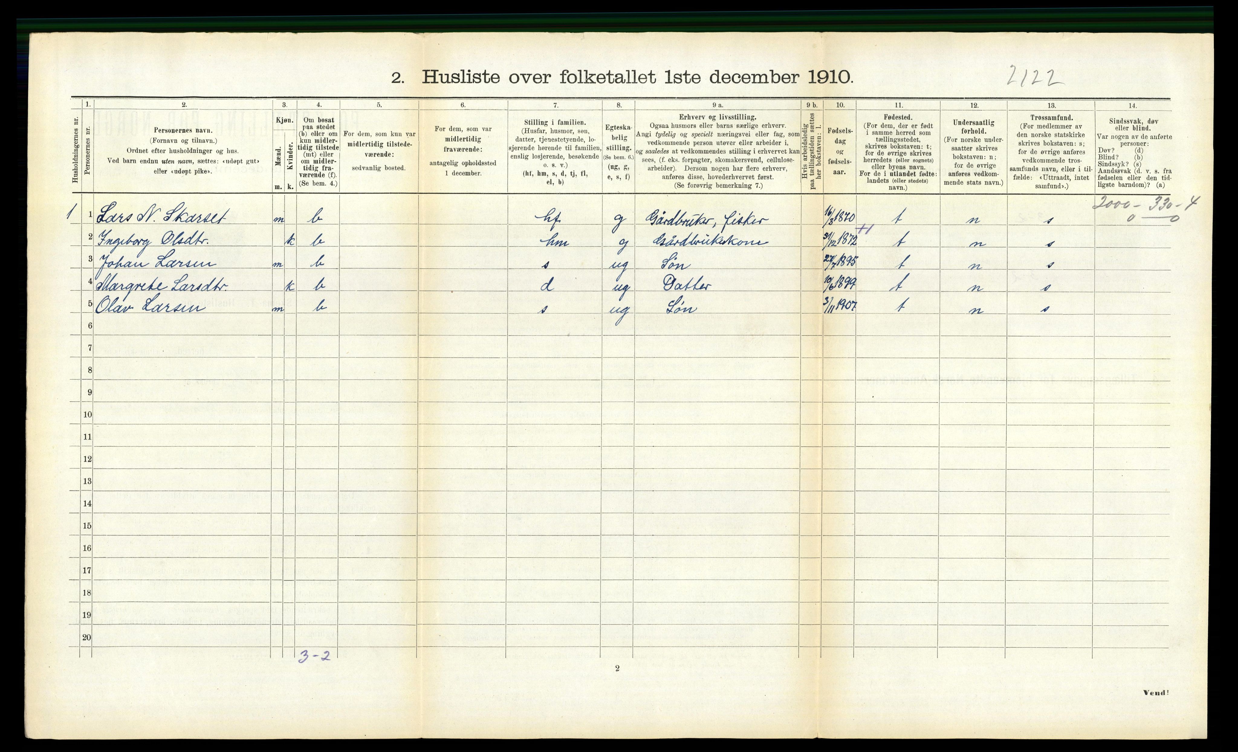 RA, 1910 census for Tustna, 1910, p. 297