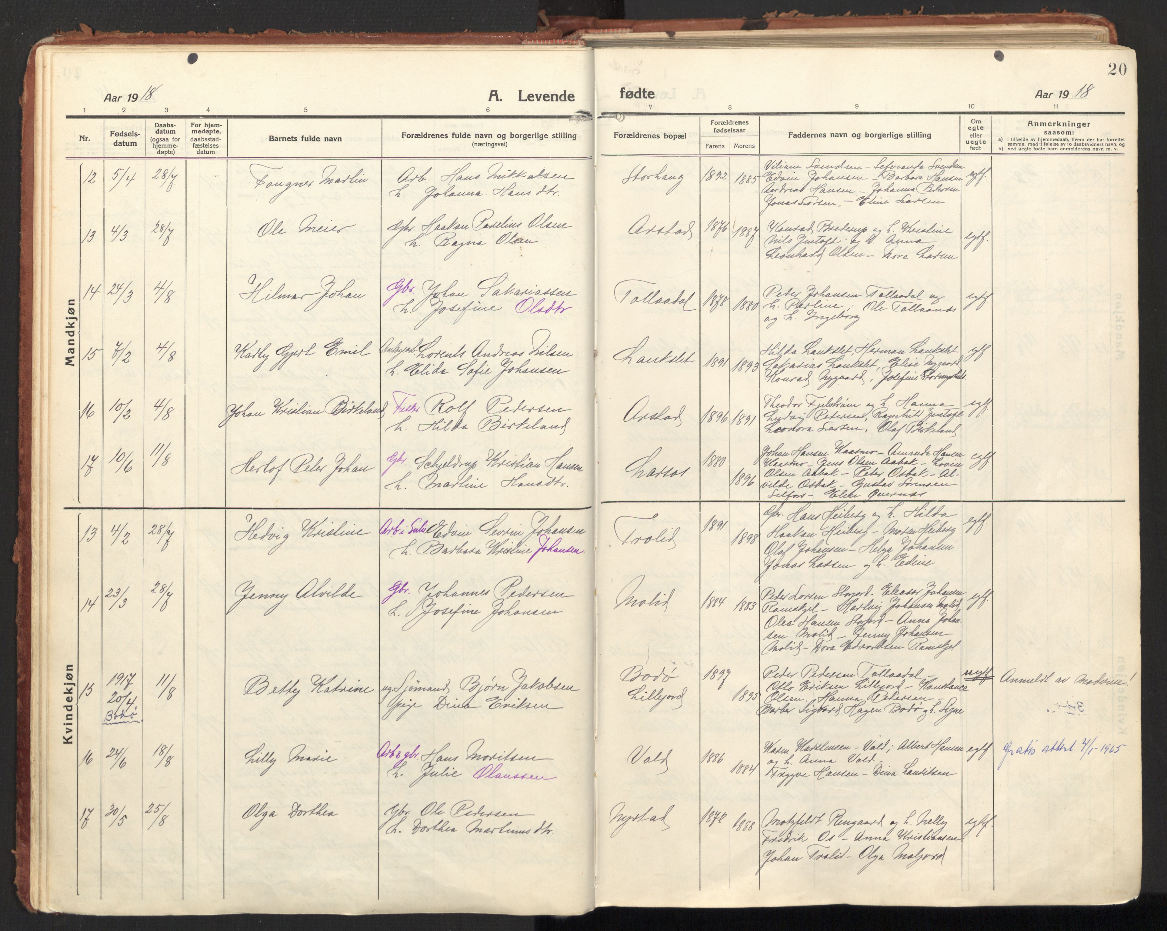 Ministerialprotokoller, klokkerbøker og fødselsregistre - Nordland, AV/SAT-A-1459/846/L0650: Parish register (official) no. 846A08, 1916-1935, p. 20