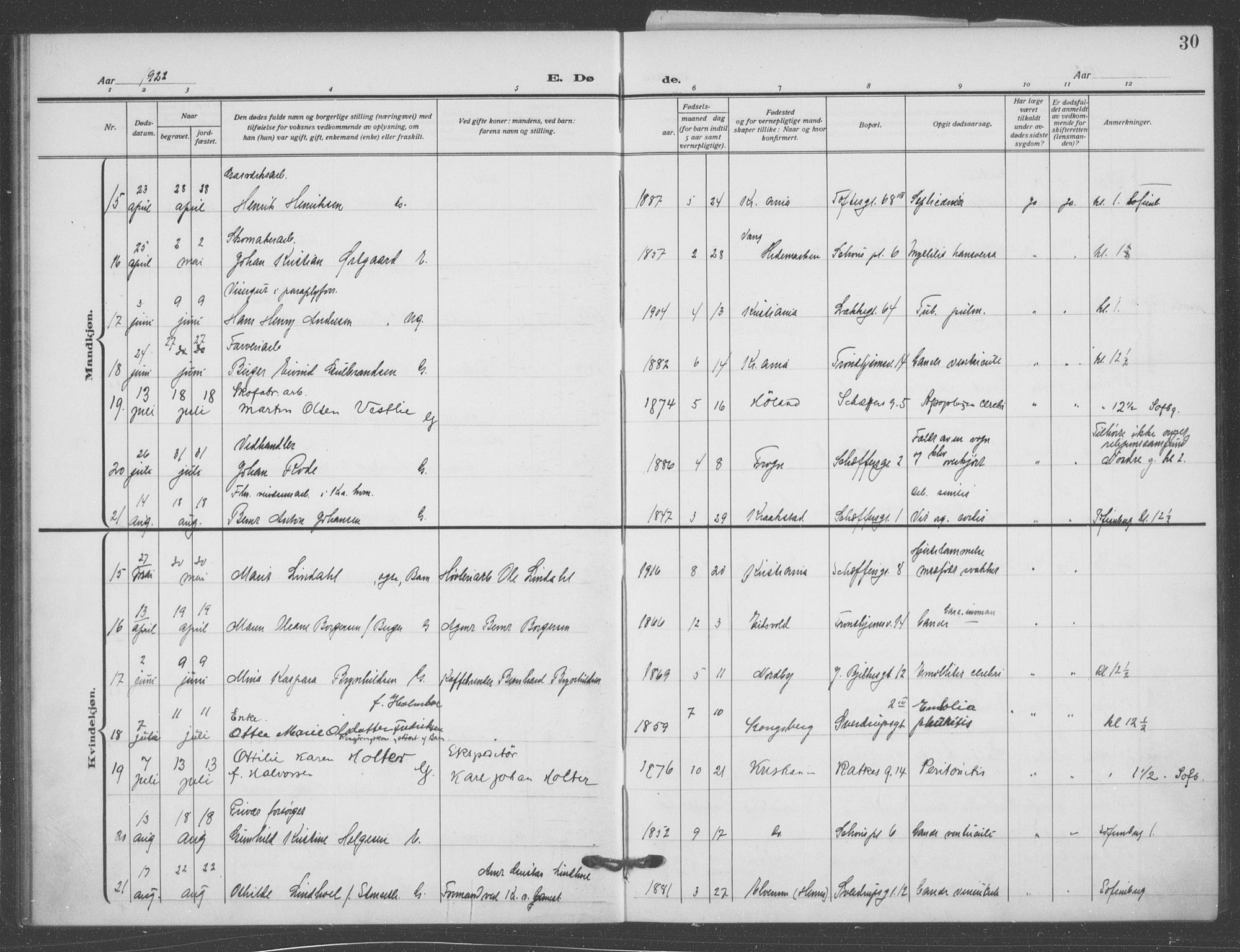 Matteus prestekontor Kirkebøker, AV/SAO-A-10870/F/Fa/L0004: Parish register (official) no. 4, 1917-1938, p. 30