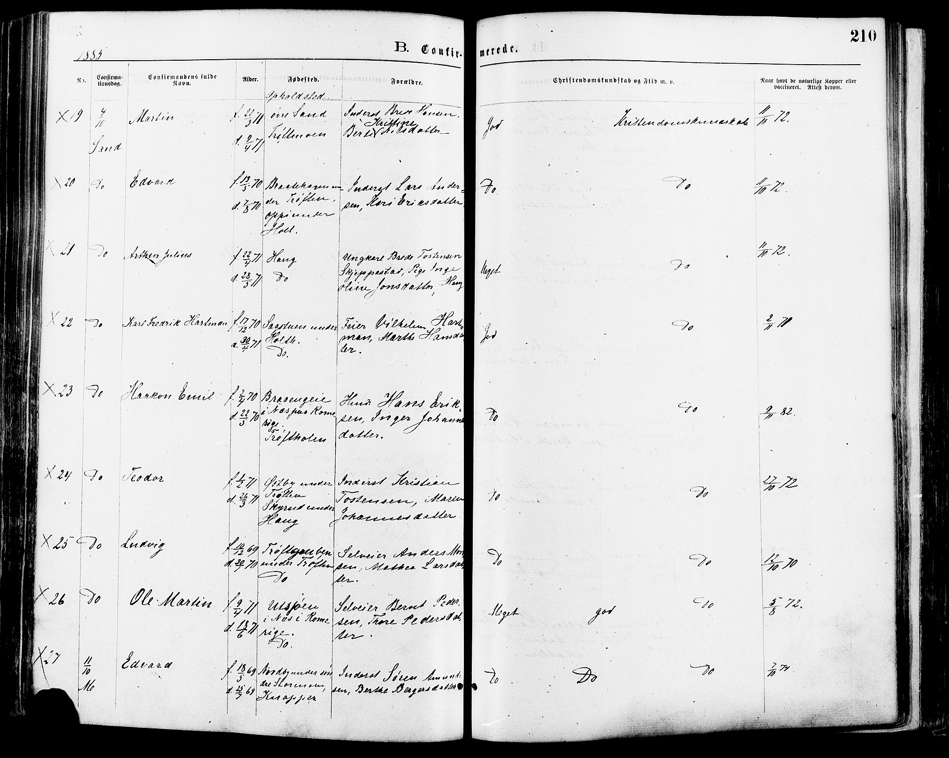 Nord-Odal prestekontor, AV/SAH-PREST-032/H/Ha/Haa/L0005: Parish register (official) no. 5, 1874-1885, p. 210