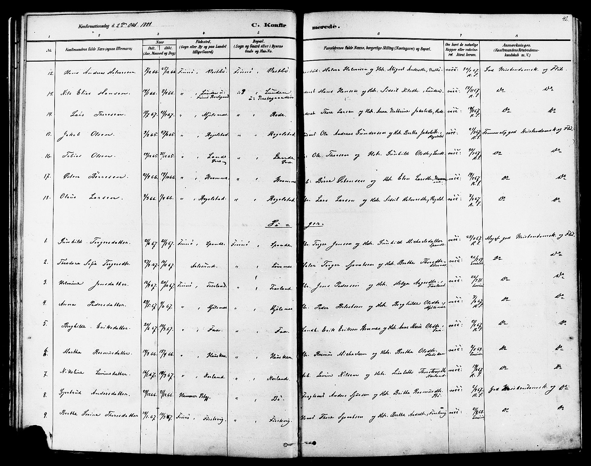 Finnøy sokneprestkontor, AV/SAST-A-101825/H/Ha/Haa/L0010: Parish register (official) no. A 10, 1879-1890, p. 42