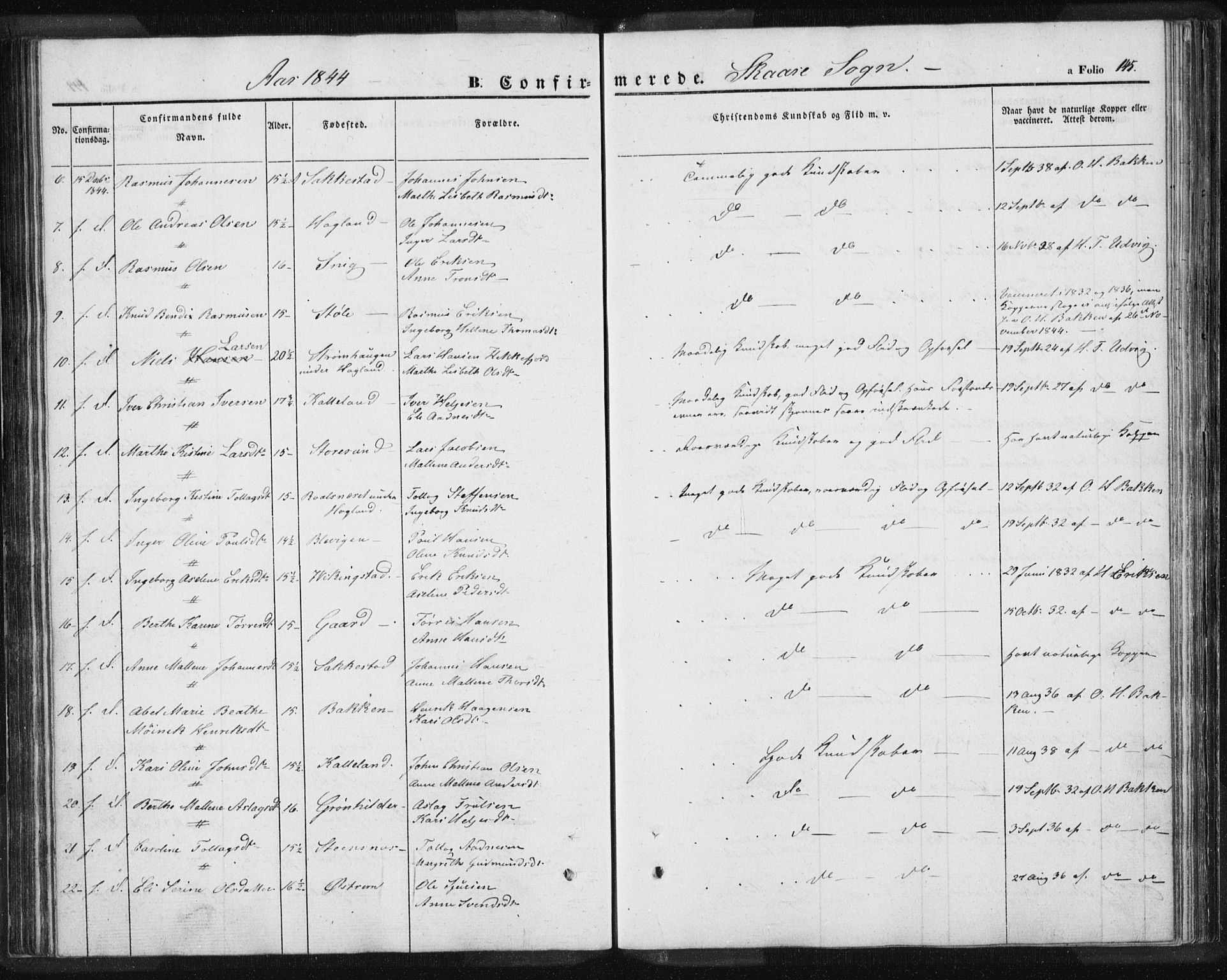 Torvastad sokneprestkontor, AV/SAST-A -101857/H/Ha/Haa/L0006: Parish register (official) no. A 6, 1836-1847, p. 145