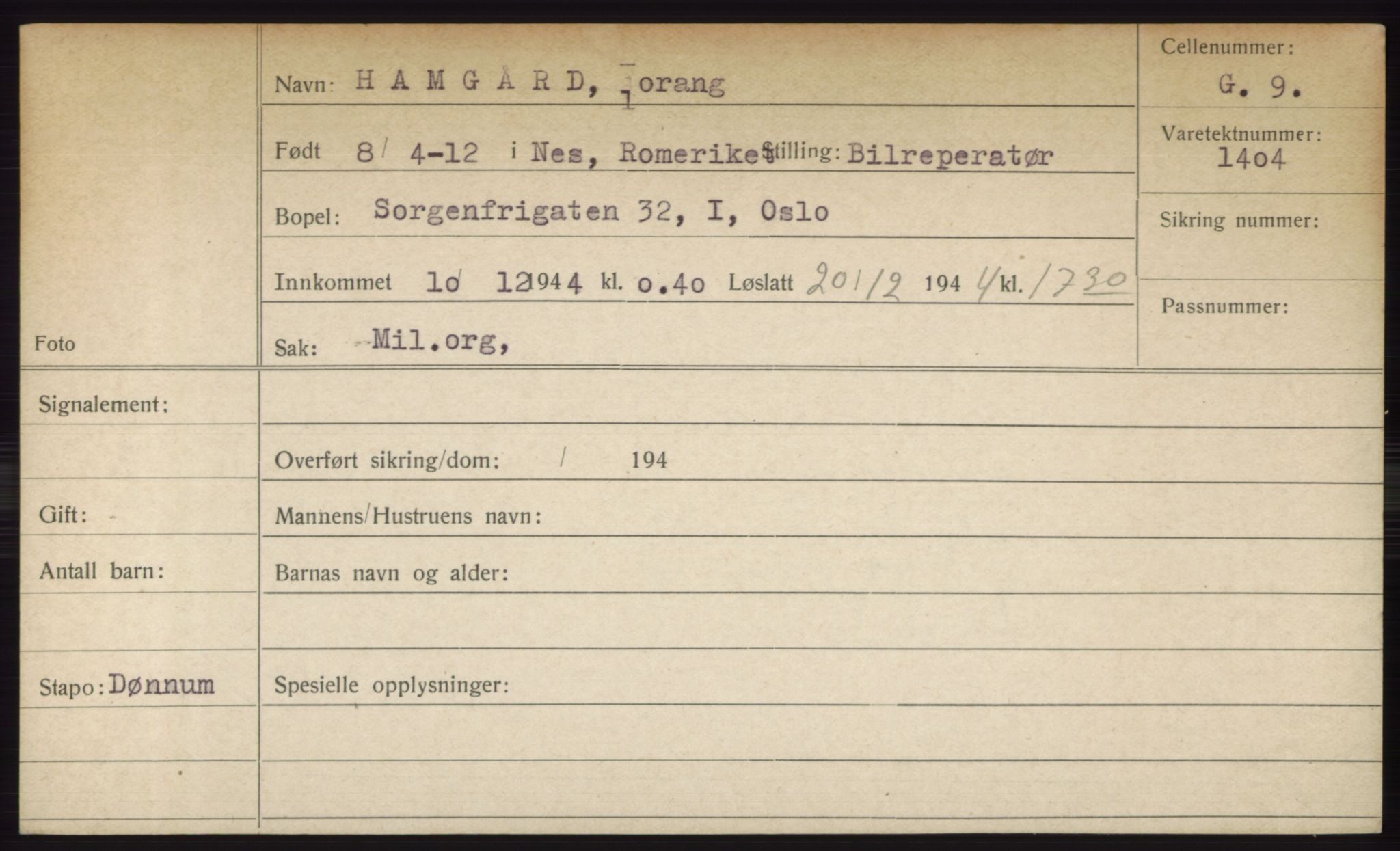 Statspolitiet - Hovedkontoret / Osloavdelingen, AV/RA-S-1329/C/Ck/Cke/L0003: Fangeregister; etternavn G - K, 1941-1945, p. 219