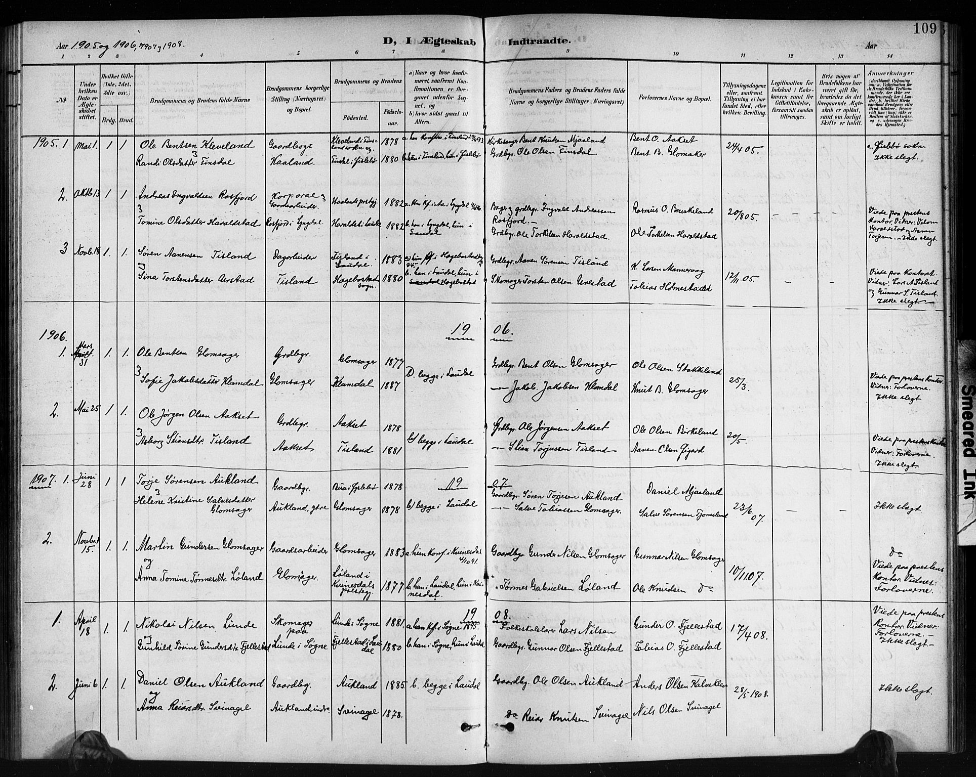 Holum sokneprestkontor, SAK/1111-0022/F/Fb/Fbb/L0004: Parish register (copy) no. B 4, 1899-1920, p. 109