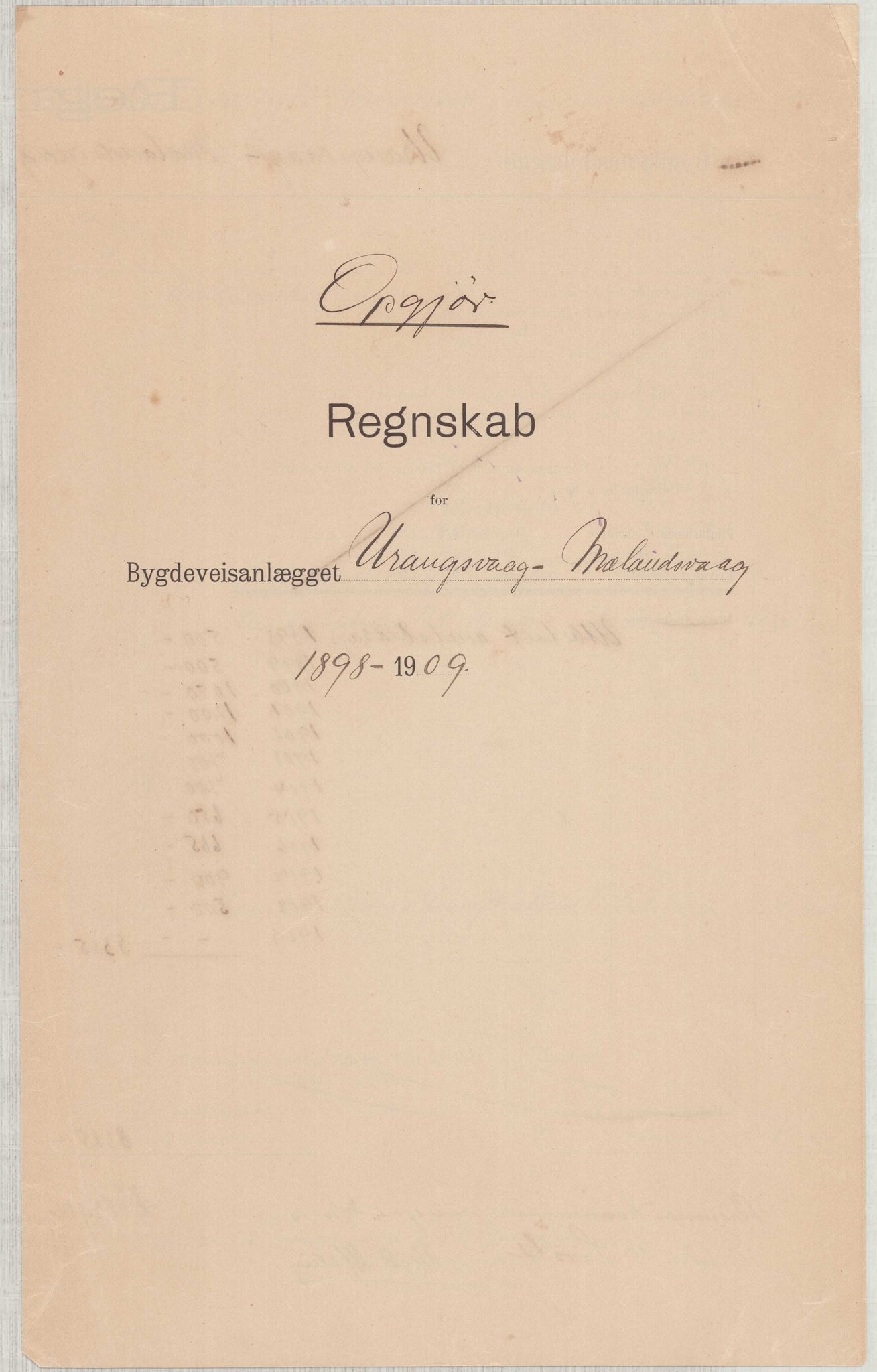 Finnaas kommune. Formannskapet, IKAH/1218a-021/E/Ea/L0002/0005: Rekneskap for veganlegg / Rekneskap for veganlegget Urangsvåg - Mælandsvåg, 1907-1909, p. 71