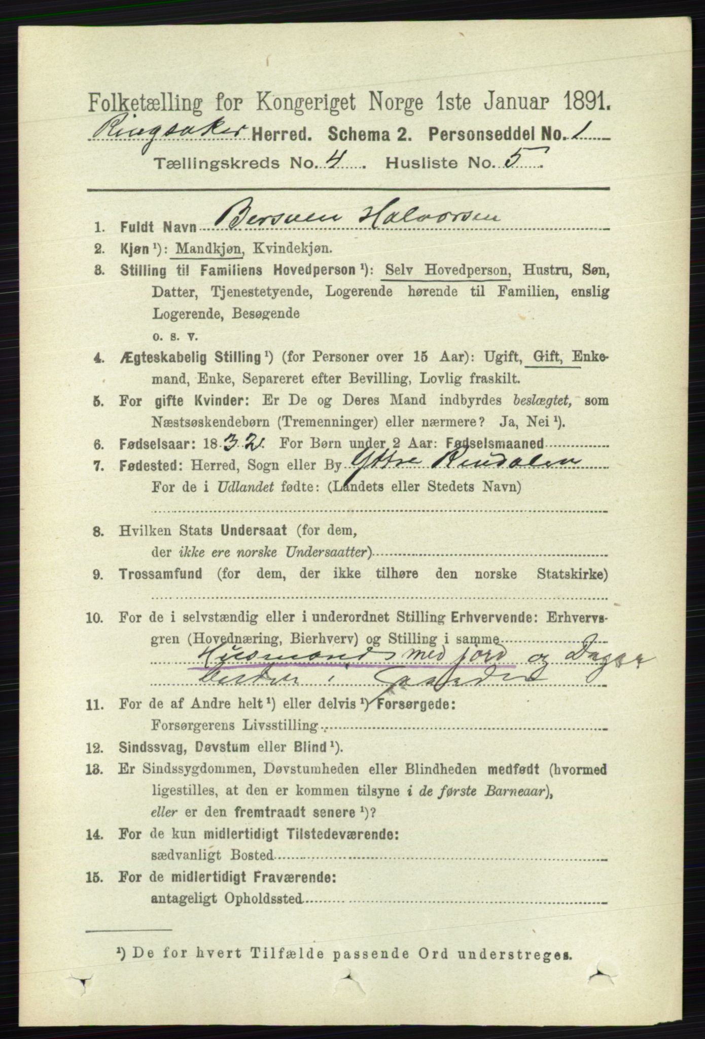 RA, 1891 census for 0412 Ringsaker, 1891, p. 1795