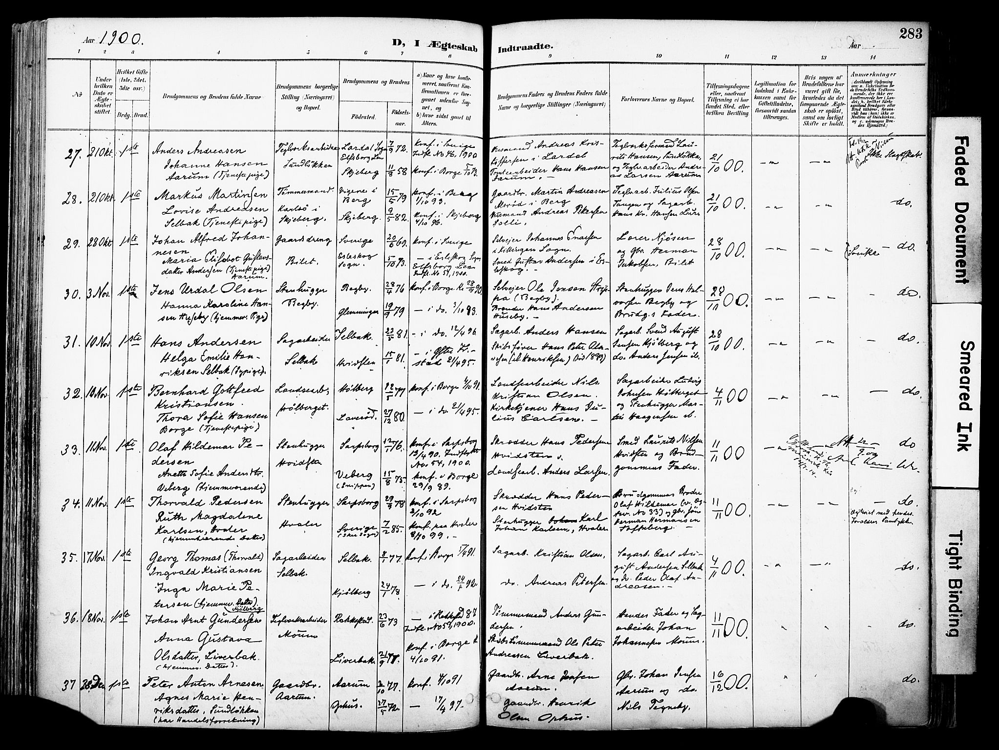 Borge prestekontor Kirkebøker, AV/SAO-A-10903/F/Fa/L0008: Parish register (official) no. I 8B, 1887-1902, p. 283