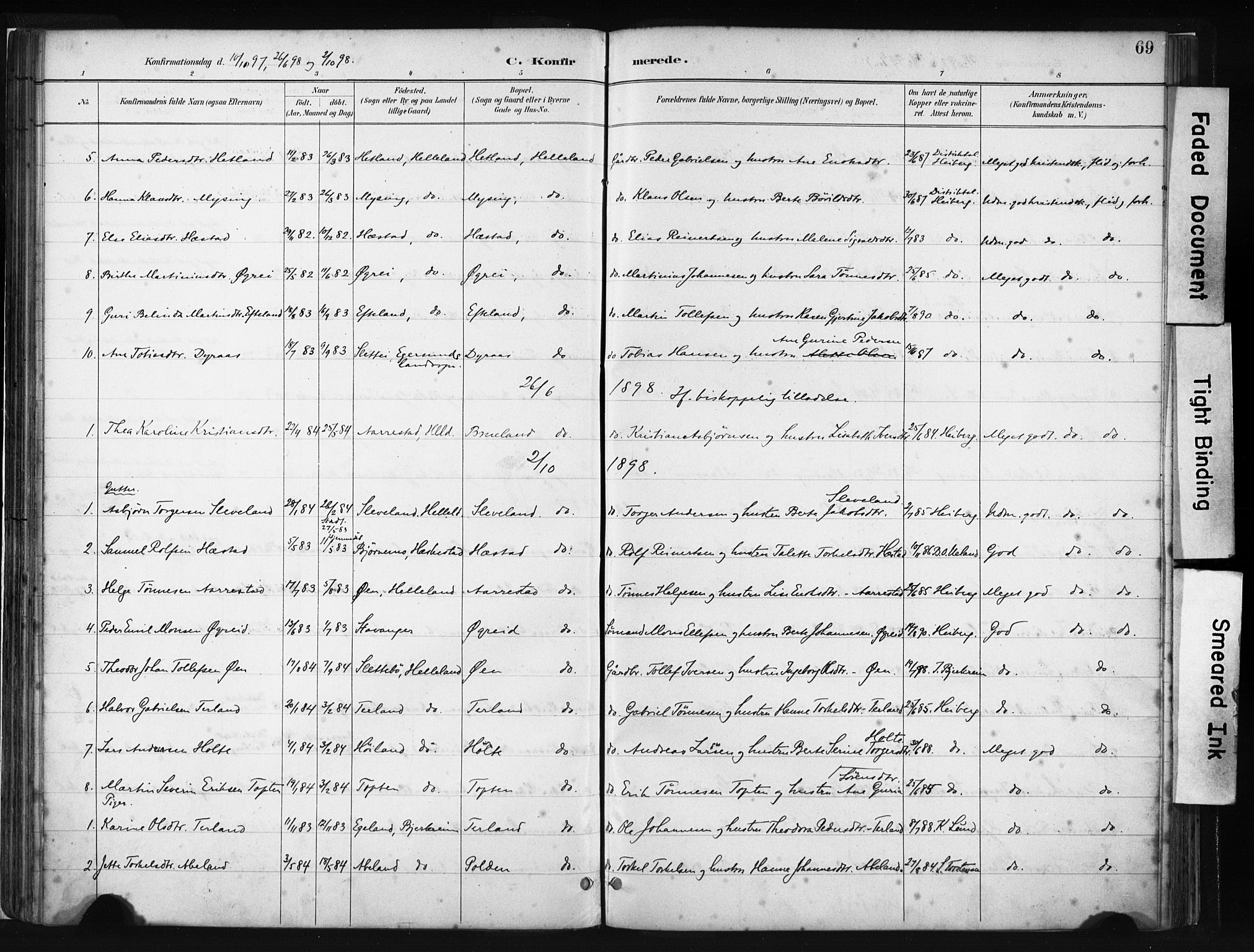 Helleland sokneprestkontor, SAST/A-101810: Parish register (official) no. A 8, 1887-1907, p. 69