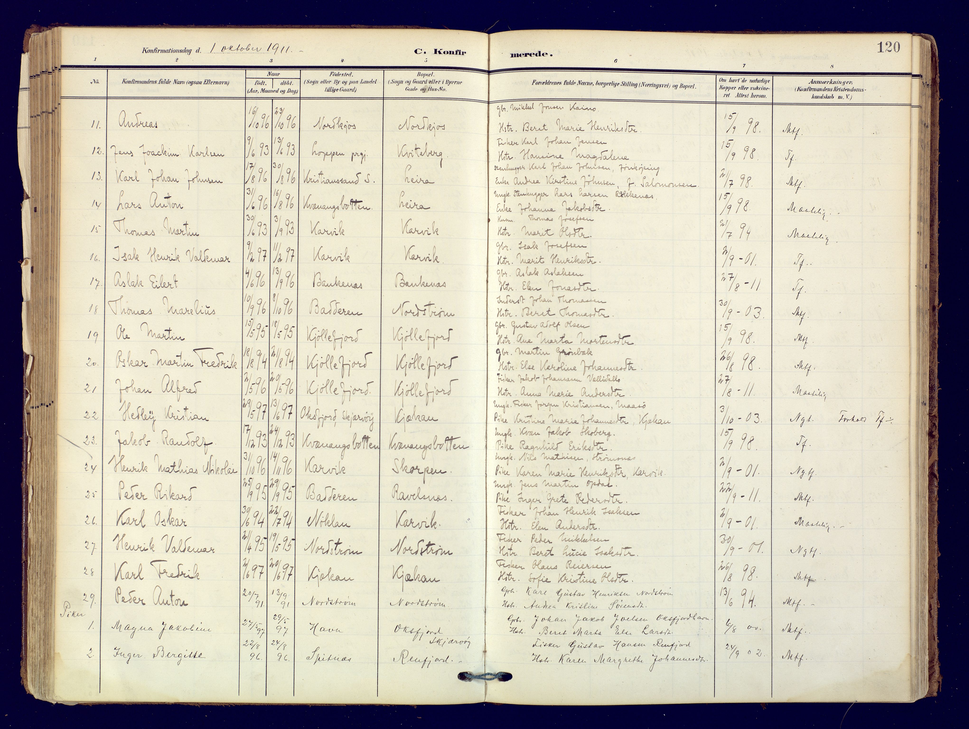 Skjervøy sokneprestkontor, AV/SATØ-S-1300/H/Ha/Haa: Parish register (official) no. 19, 1908-1936, p. 120