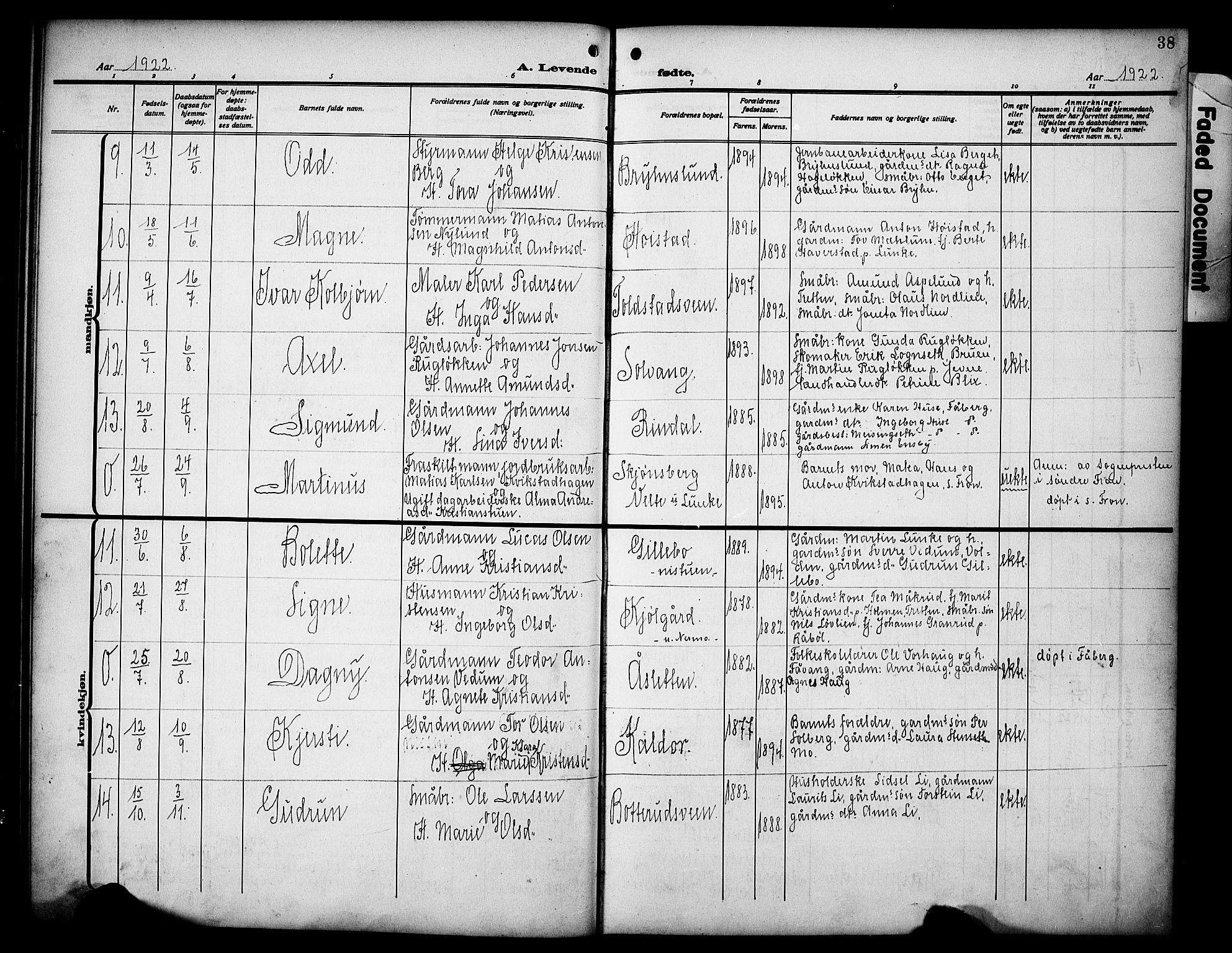 Øyer prestekontor, AV/SAH-PREST-084/H/Ha/Hab/L0007: Parish register (copy) no. 7, 1913-1928, p. 38