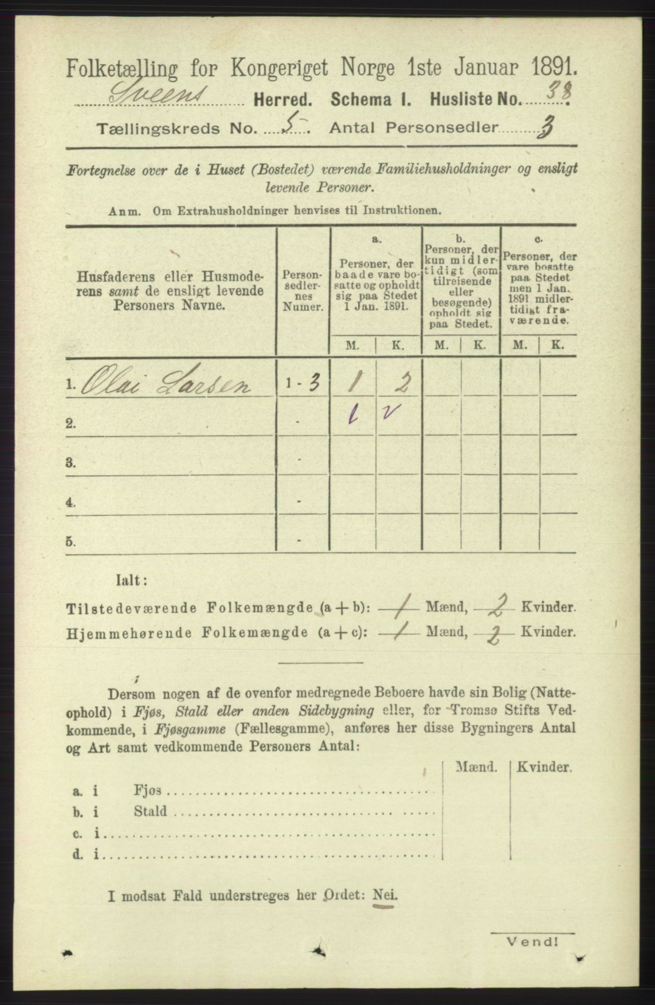 RA, 1891 census for 1216 Sveio, 1891, p. 1448