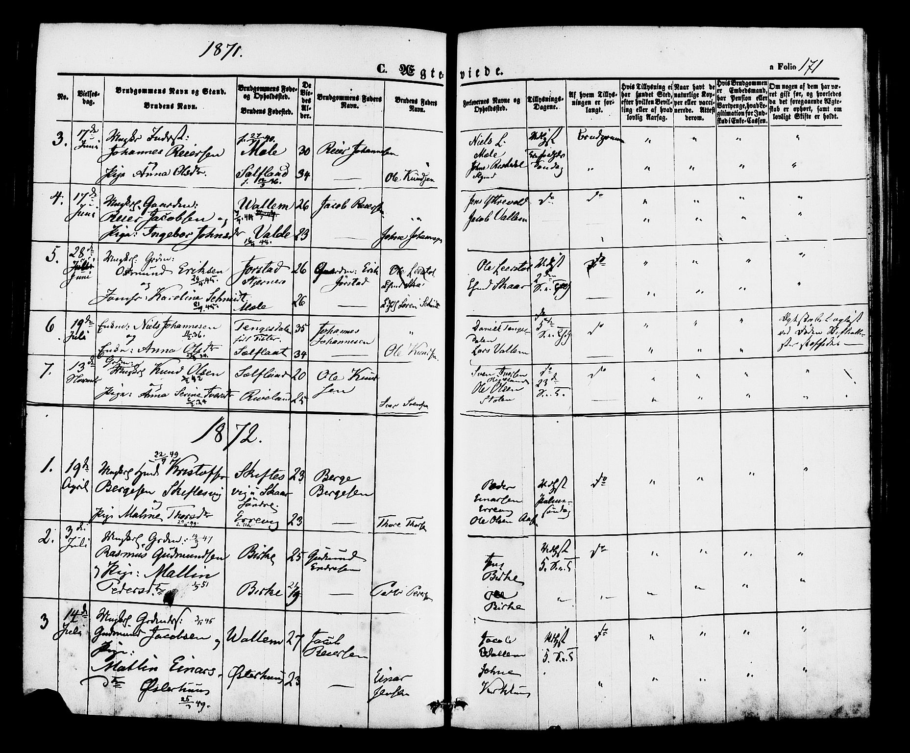 Hjelmeland sokneprestkontor, AV/SAST-A-101843/01/IV/L0012: Parish register (official) no. A 12, 1862-1886, p. 171