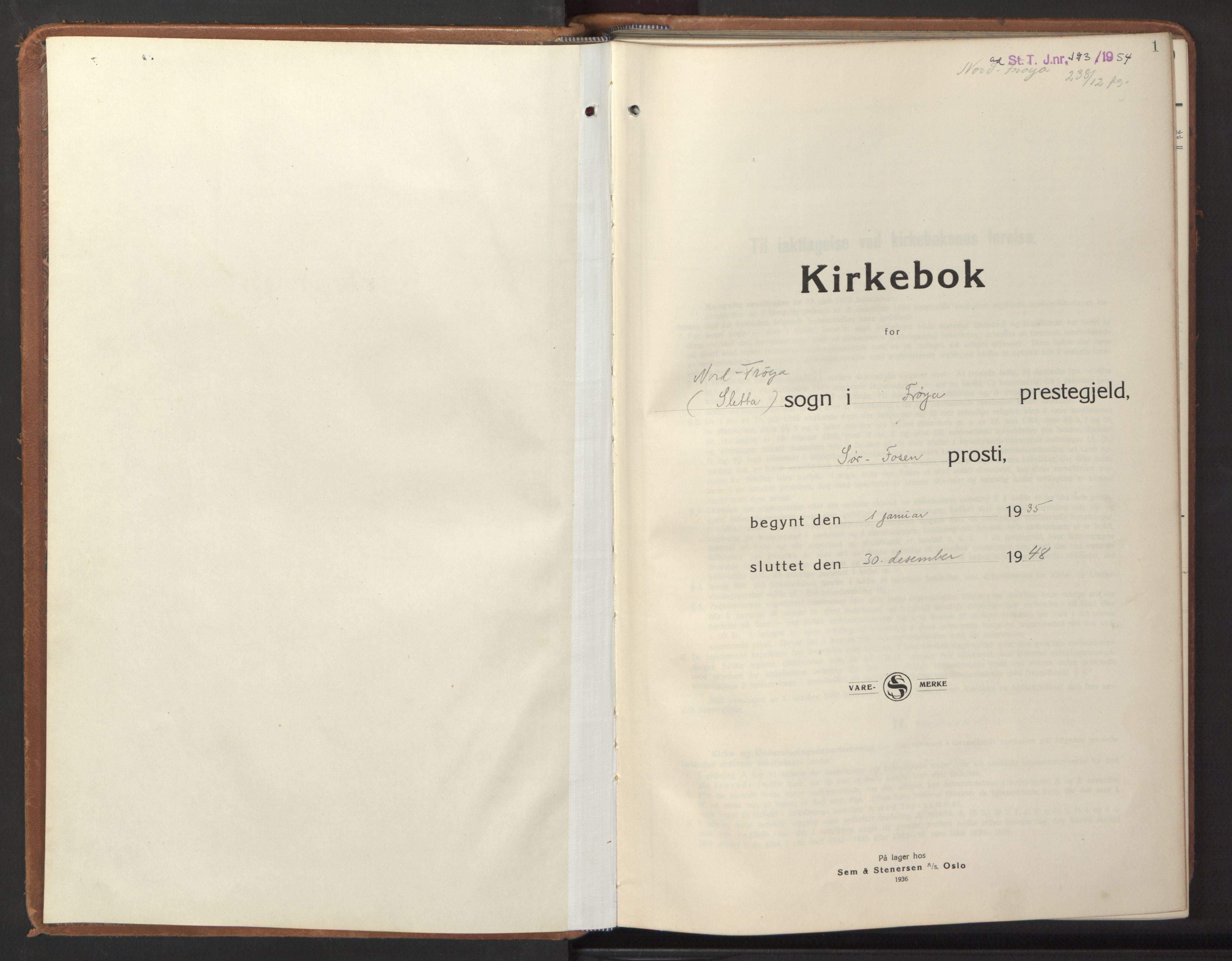 Ministerialprotokoller, klokkerbøker og fødselsregistre - Sør-Trøndelag, SAT/A-1456/640/L0590: Parish register (copy) no. 640C07, 1935-1948, p. 1