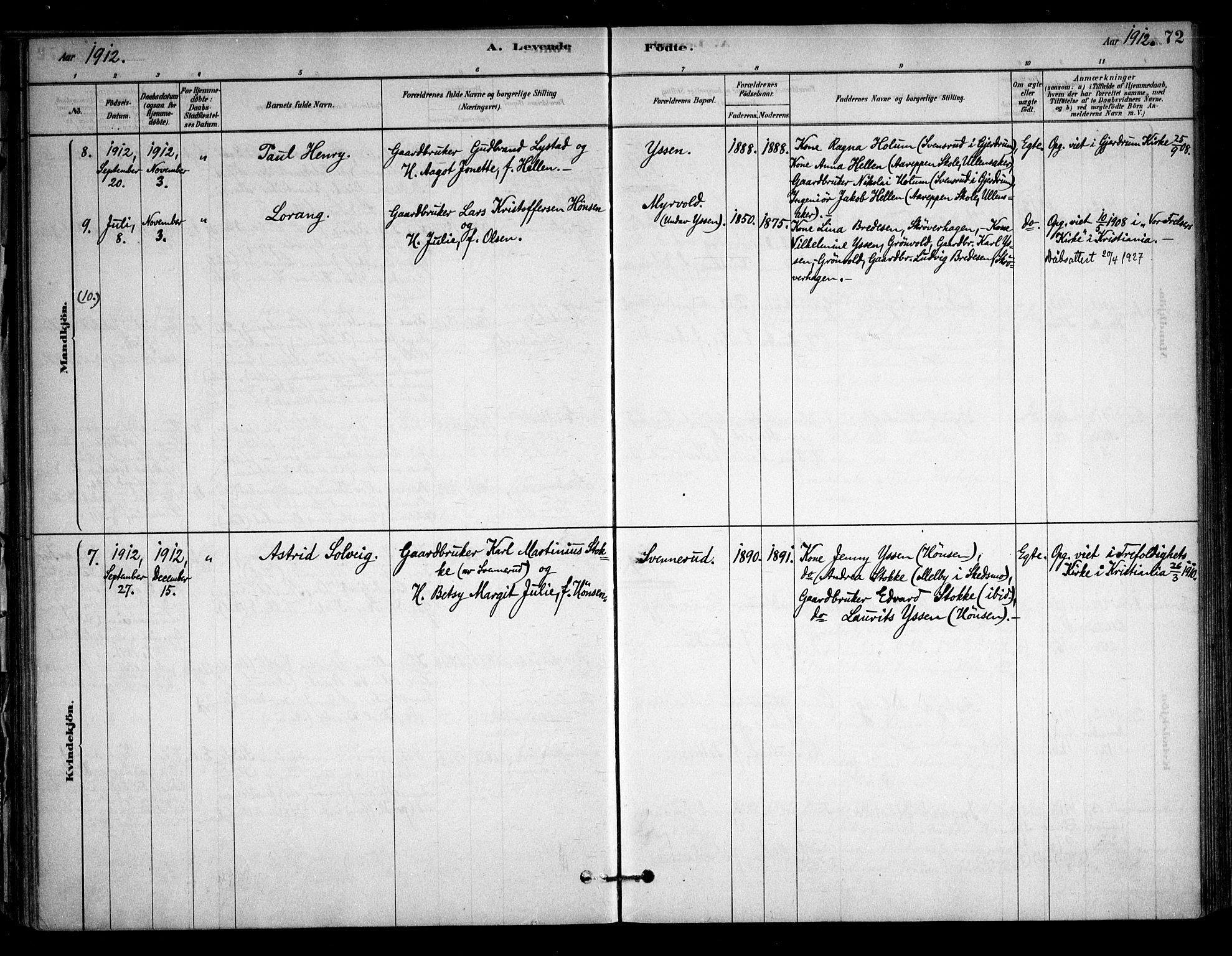 Sørum prestekontor Kirkebøker, AV/SAO-A-10303/F/Fb/L0001: Parish register (official) no. II 1, 1878-1915, p. 72