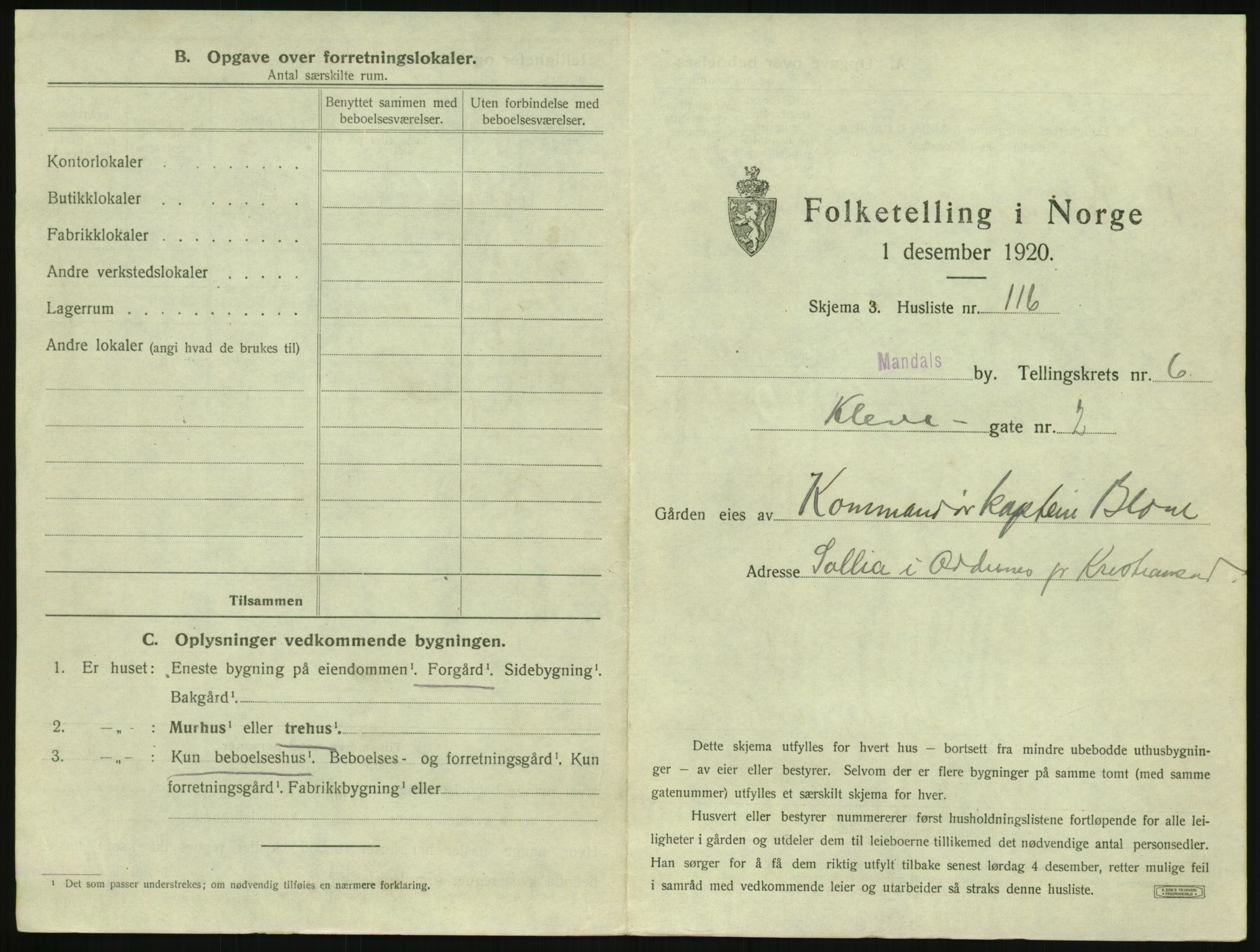 SAK, 1920 census for Mandal, 1920, p. 1417