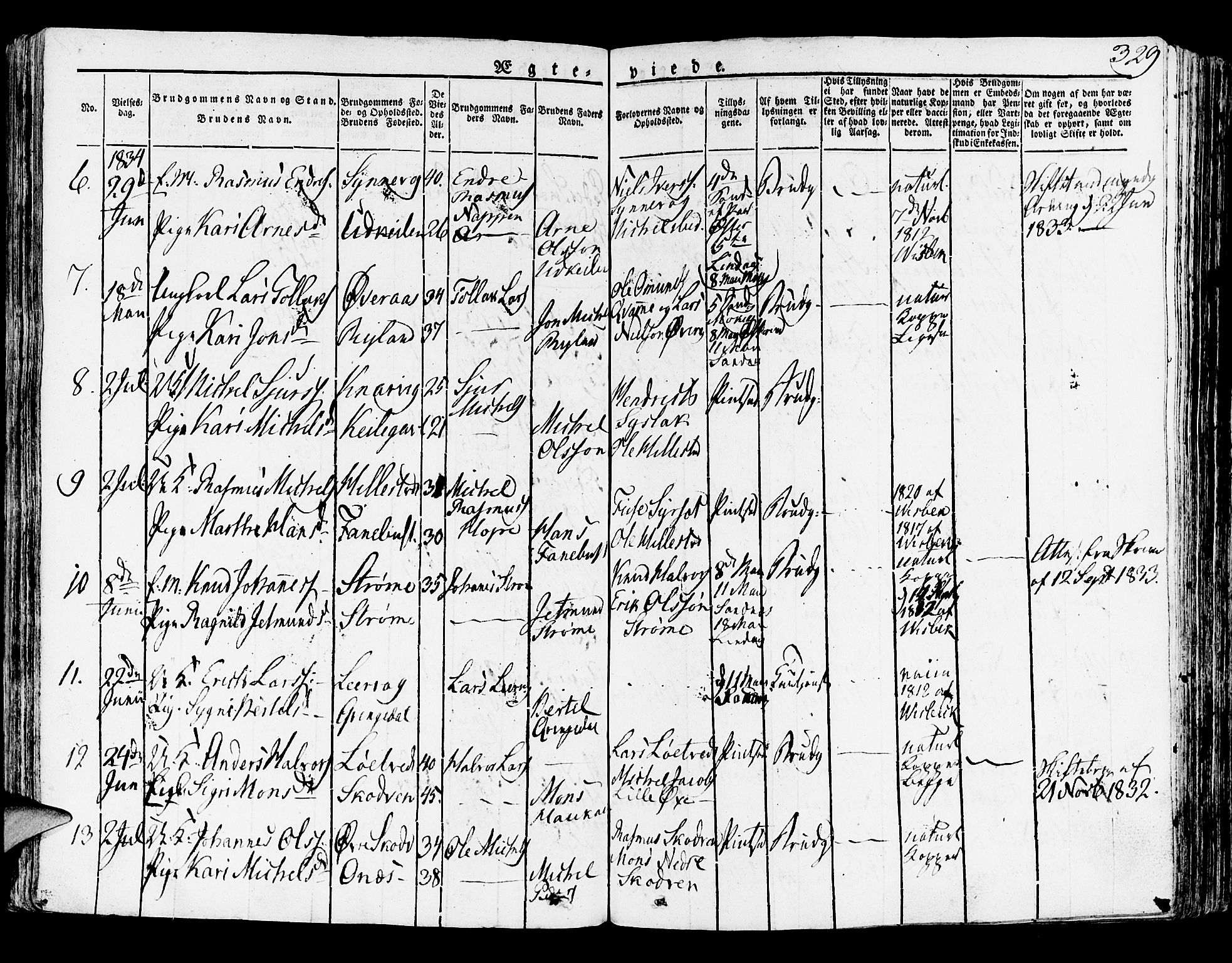 Lindås Sokneprestembete, SAB/A-76701/H/Haa: Parish register (official) no. A 8, 1823-1836, p. 329