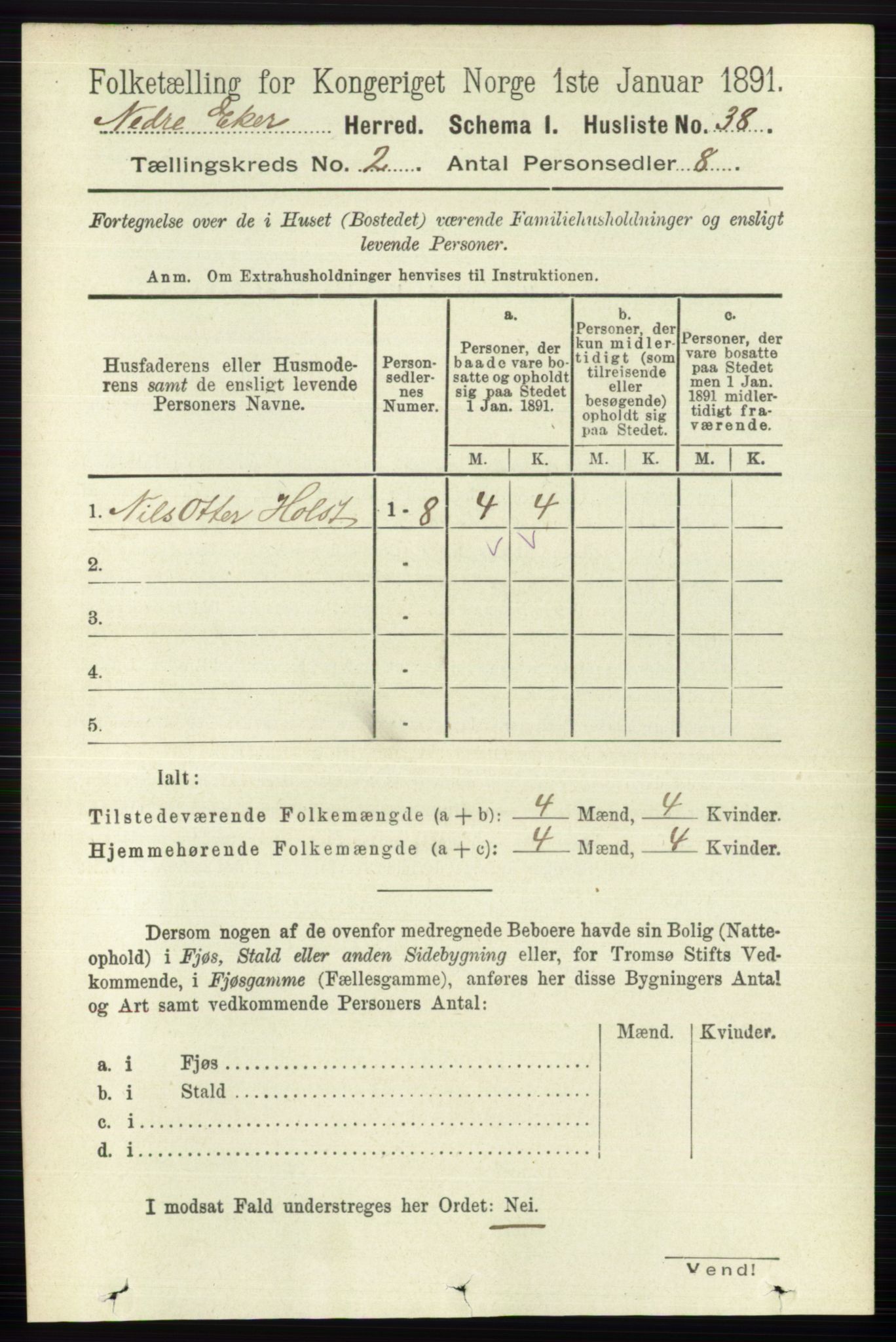 RA, 1891 census for 0625 Nedre Eiker, 1891, p. 484
