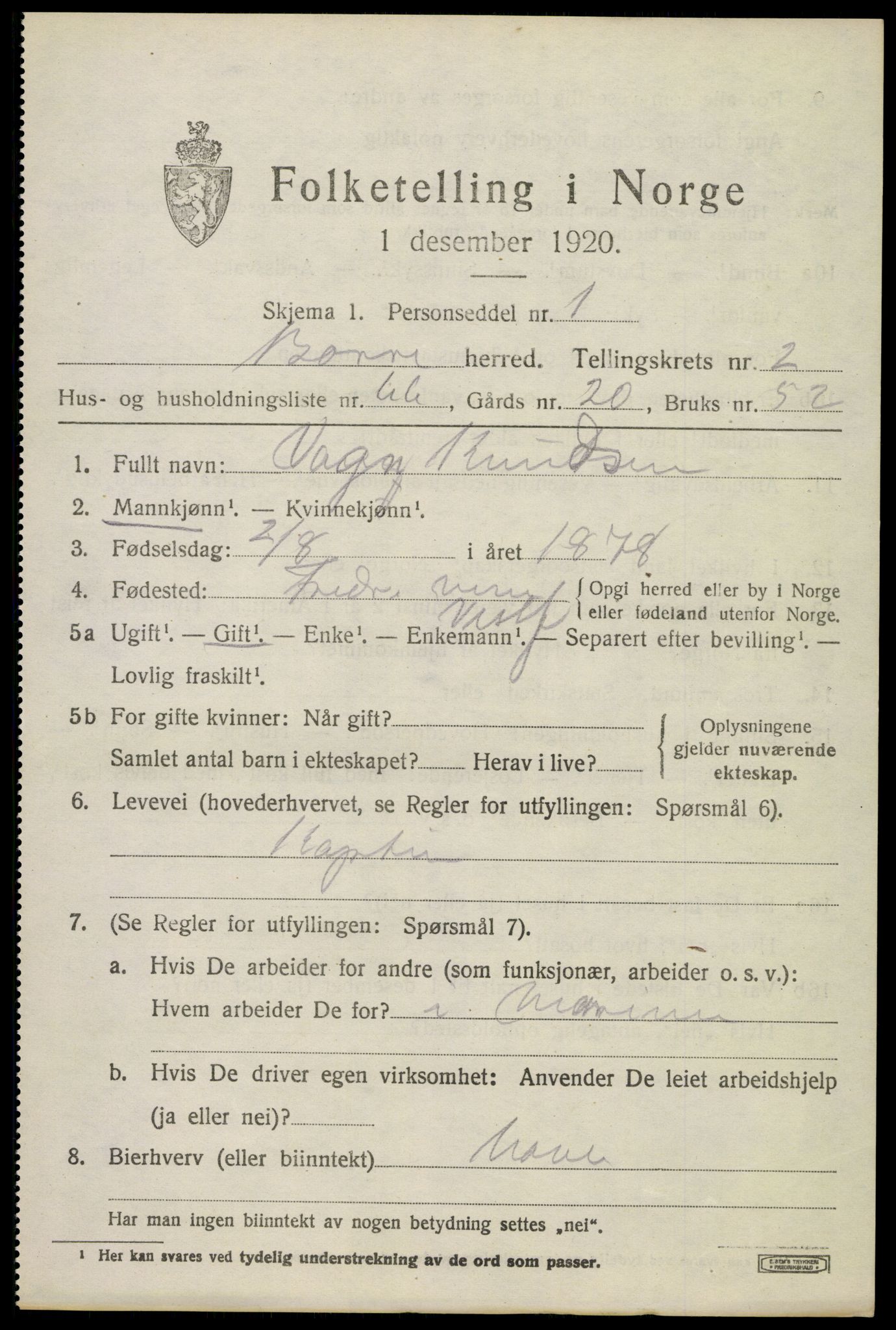 SAKO, 1920 census for Borre, 1920, p. 4930