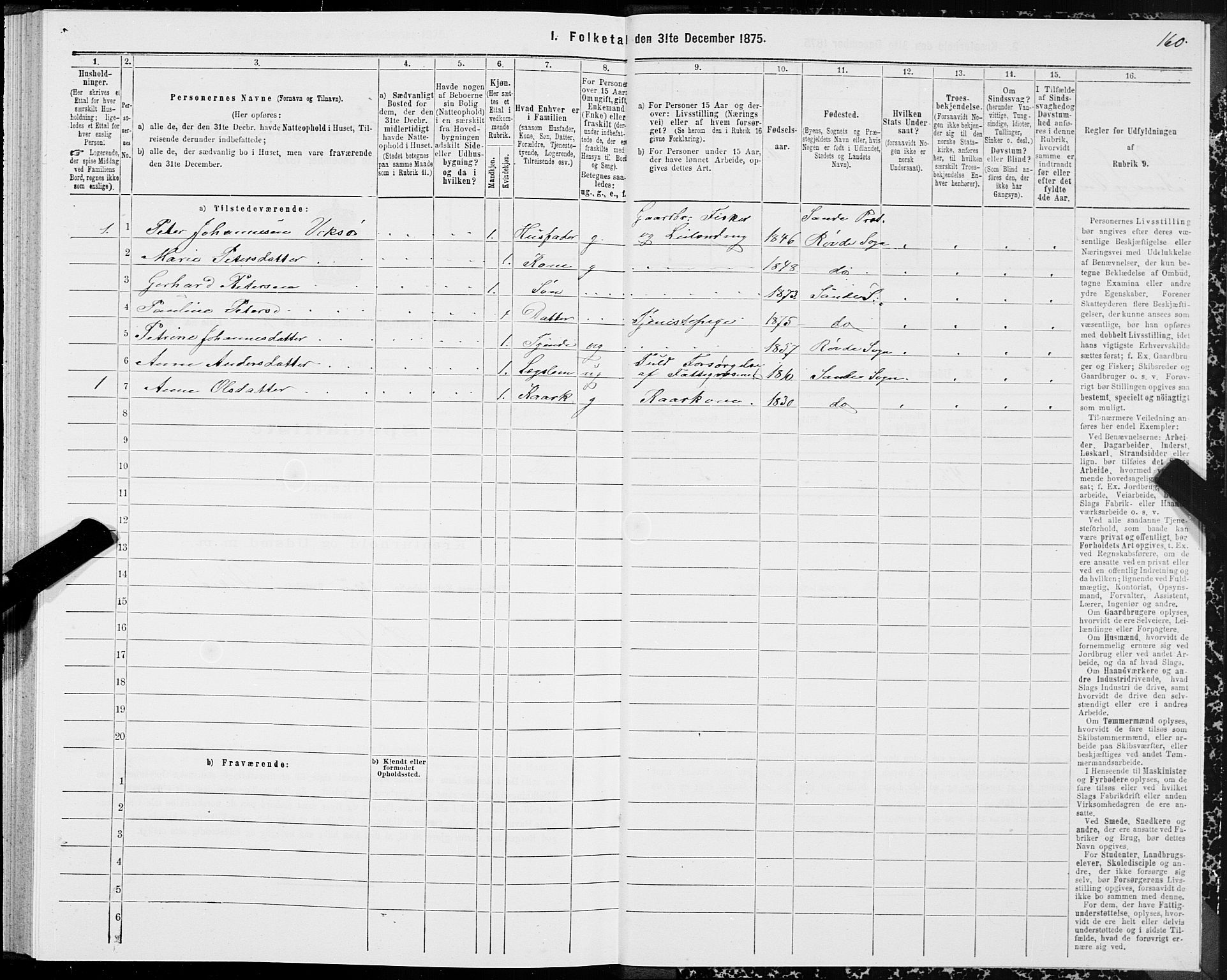 SAT, 1875 census for 1514P Sande, 1875, p. 2160