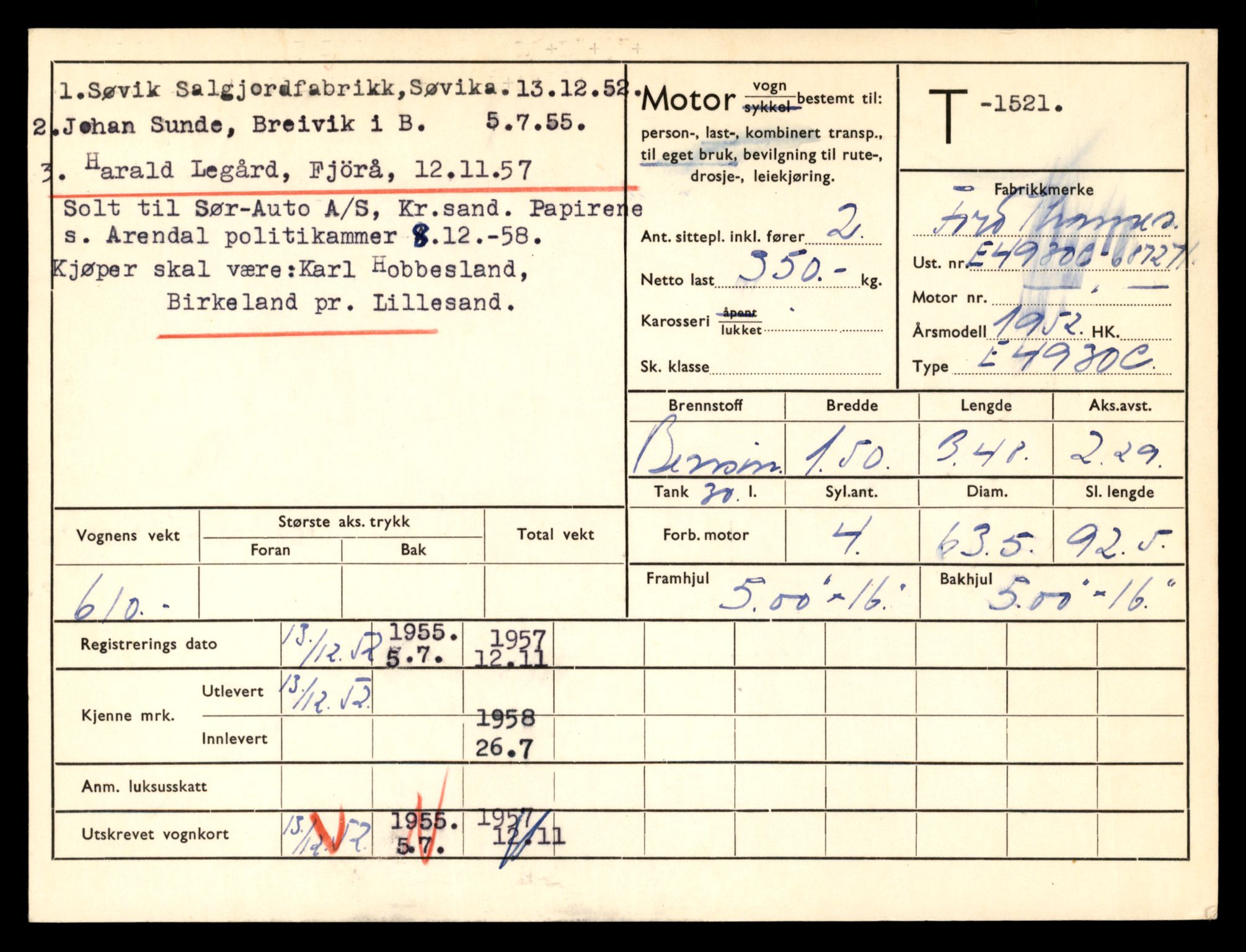 Møre og Romsdal vegkontor - Ålesund trafikkstasjon, SAT/A-4099/F/Fe/L0013: Registreringskort for kjøretøy T 1451 - T 1564, 1927-1998, p. 1634