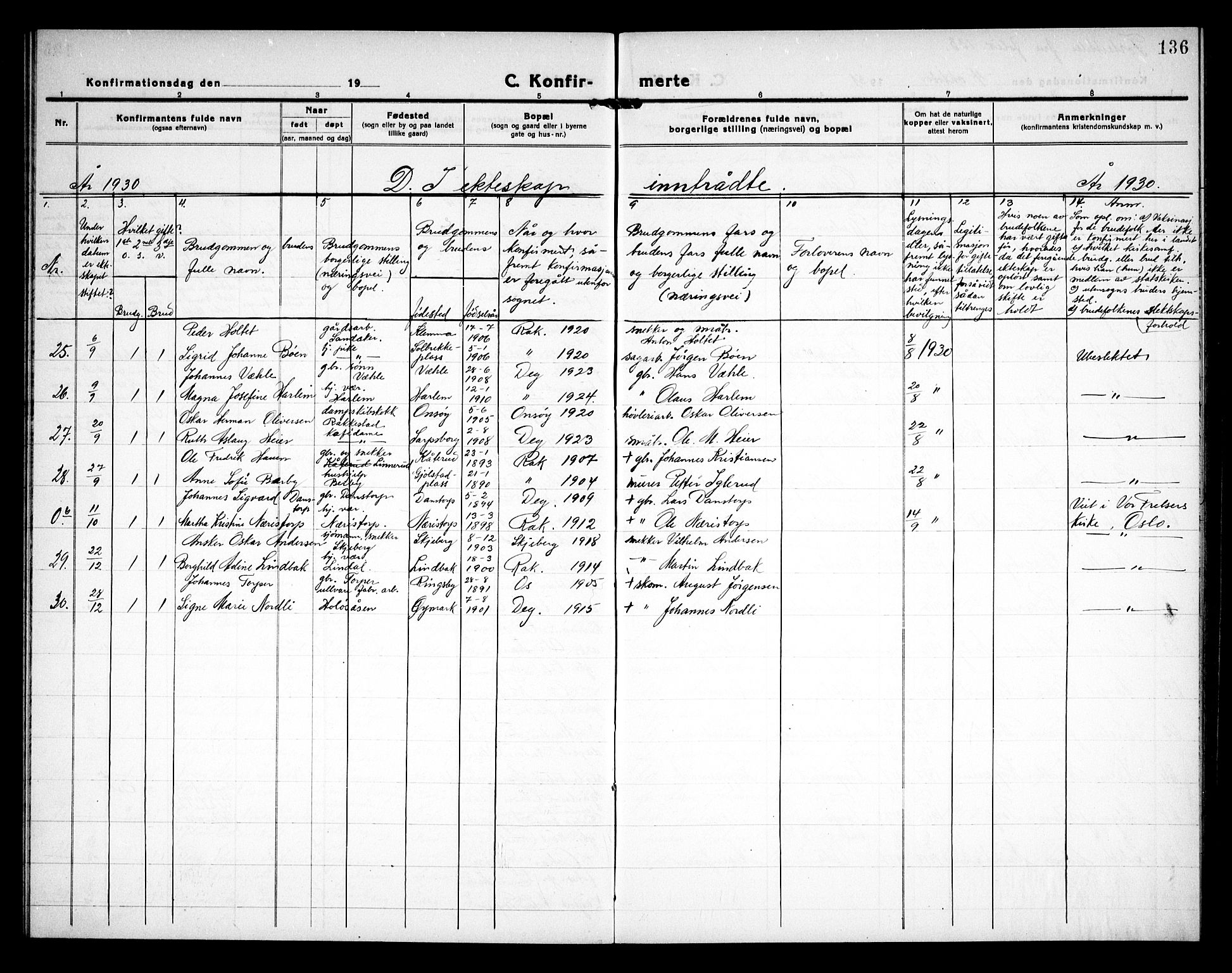 Rakkestad prestekontor Kirkebøker, AV/SAO-A-2008/G/Ga/L0002: Parish register (copy) no. I 2, 1918-1931, p. 136