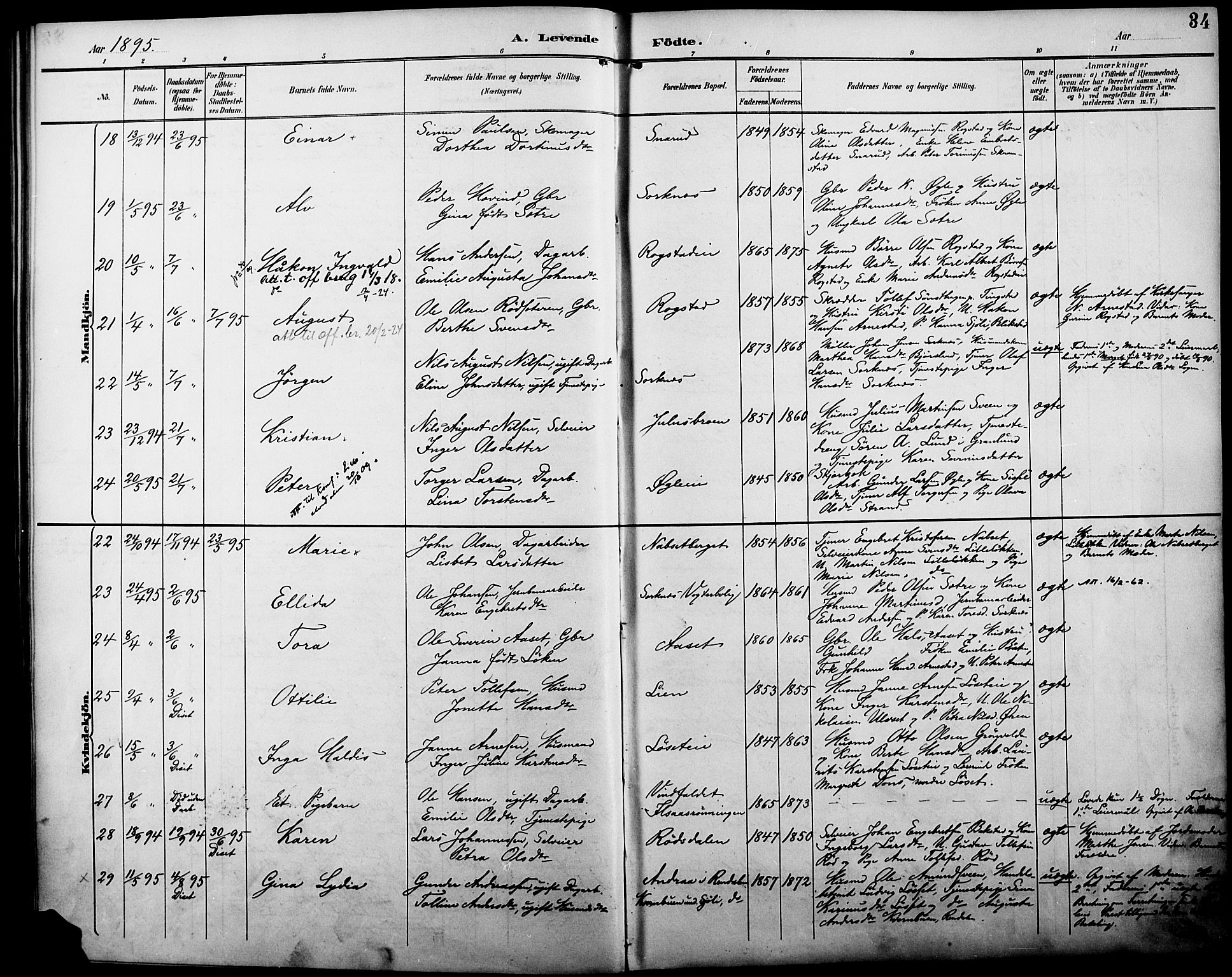 Åmot prestekontor, Hedmark, AV/SAH-PREST-056/H/Ha/Haa/L0011: Parish register (official) no. 11, 1890-1897, p. 34