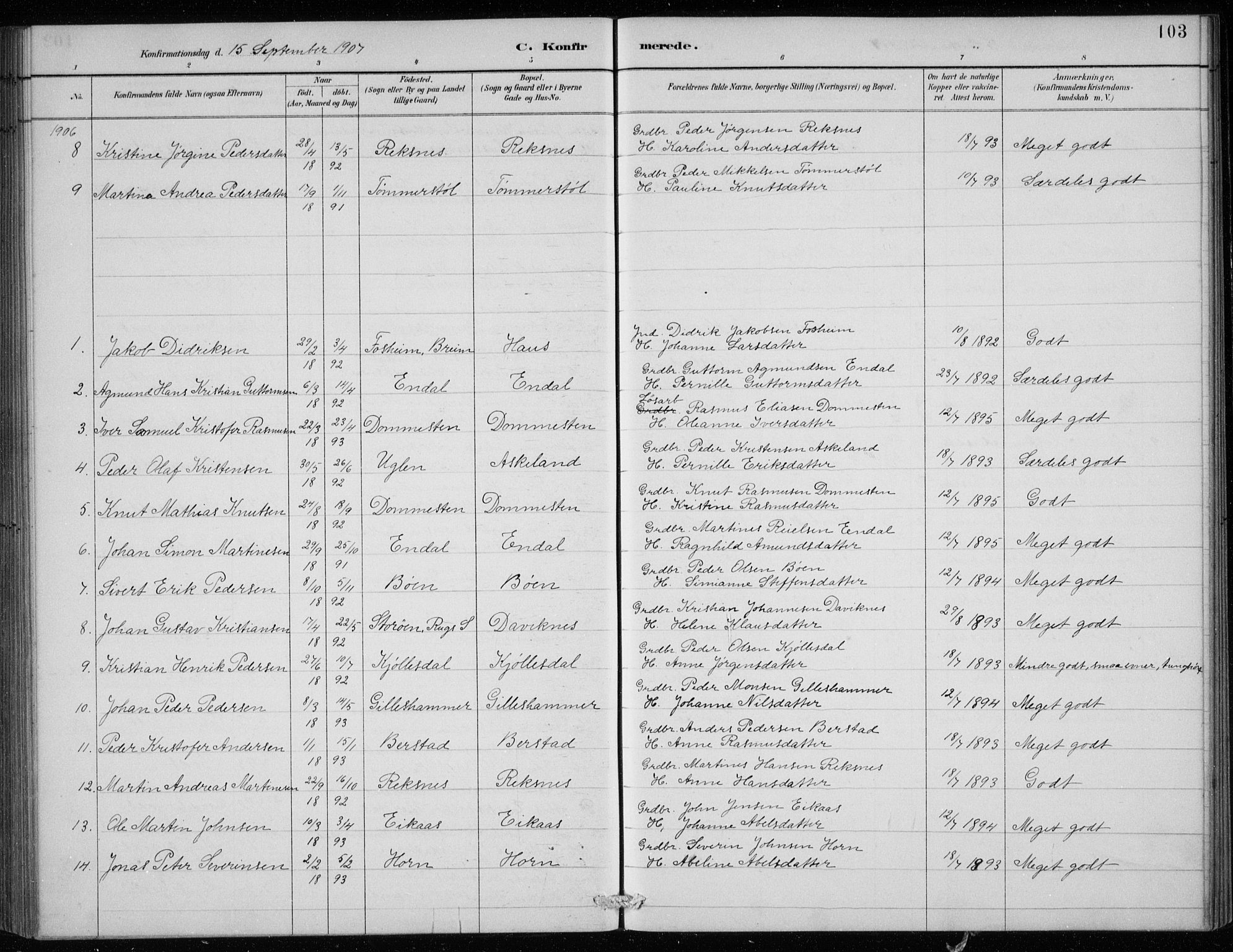 Davik sokneprestembete, AV/SAB-A-79701/H/Hab/Haba/L0002: Parish register (copy) no. A 2, 1890-1911, p. 103