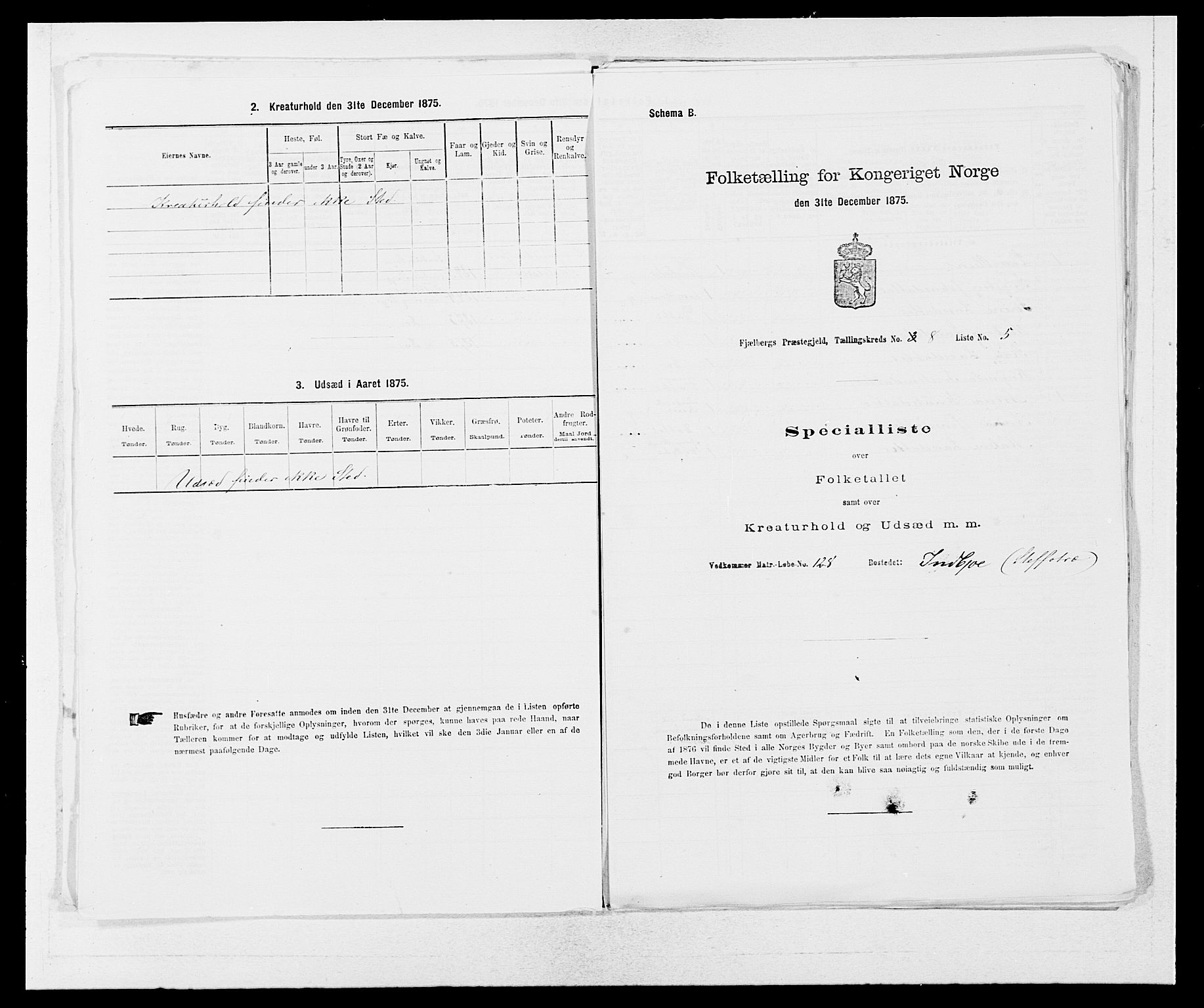 SAB, 1875 census for 1213P Fjelberg, 1875, p. 820