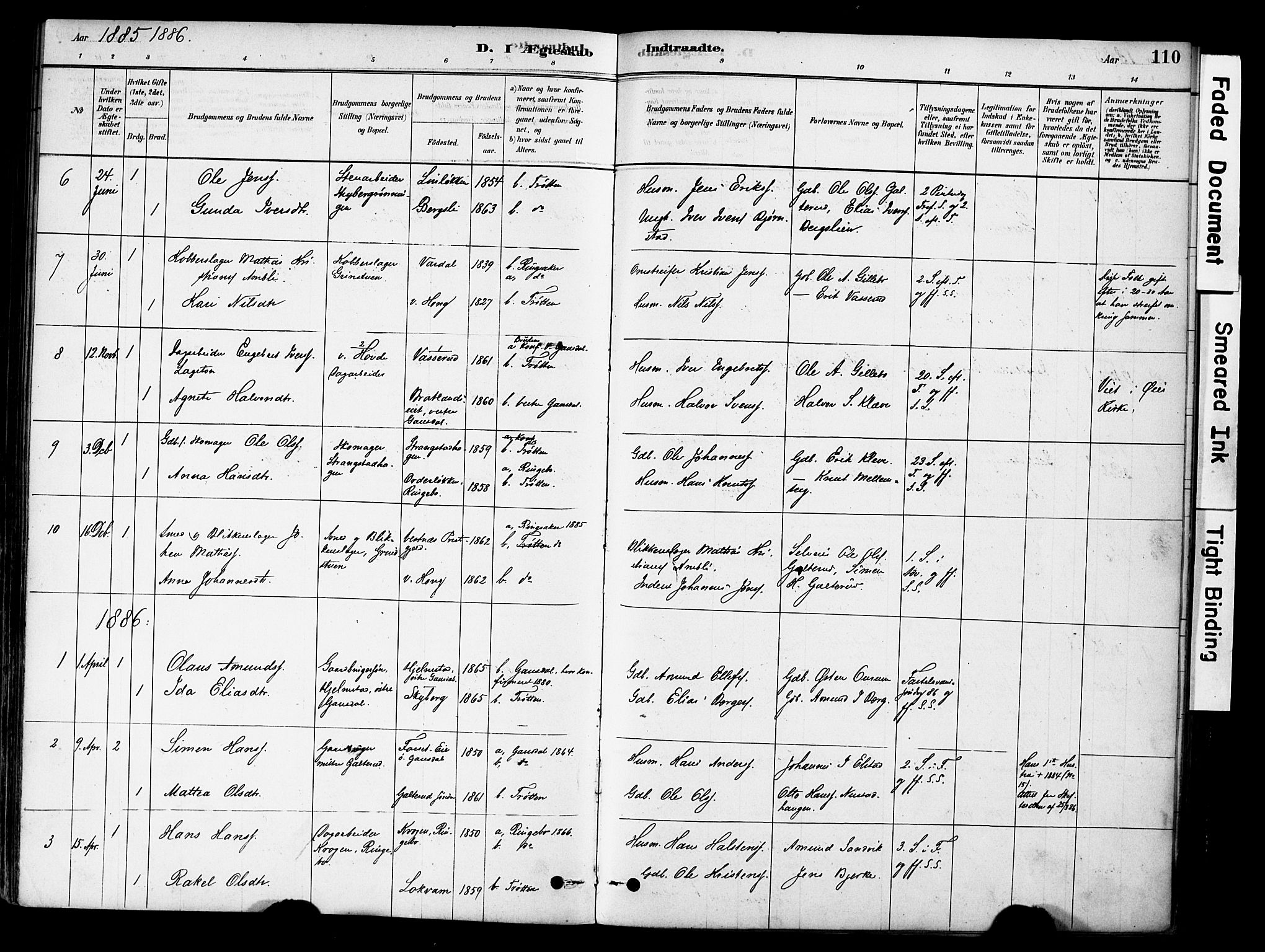 Øyer prestekontor, SAH/PREST-084/H/Ha/Haa/L0009: Parish register (official) no. 9, 1878-1893, p. 110