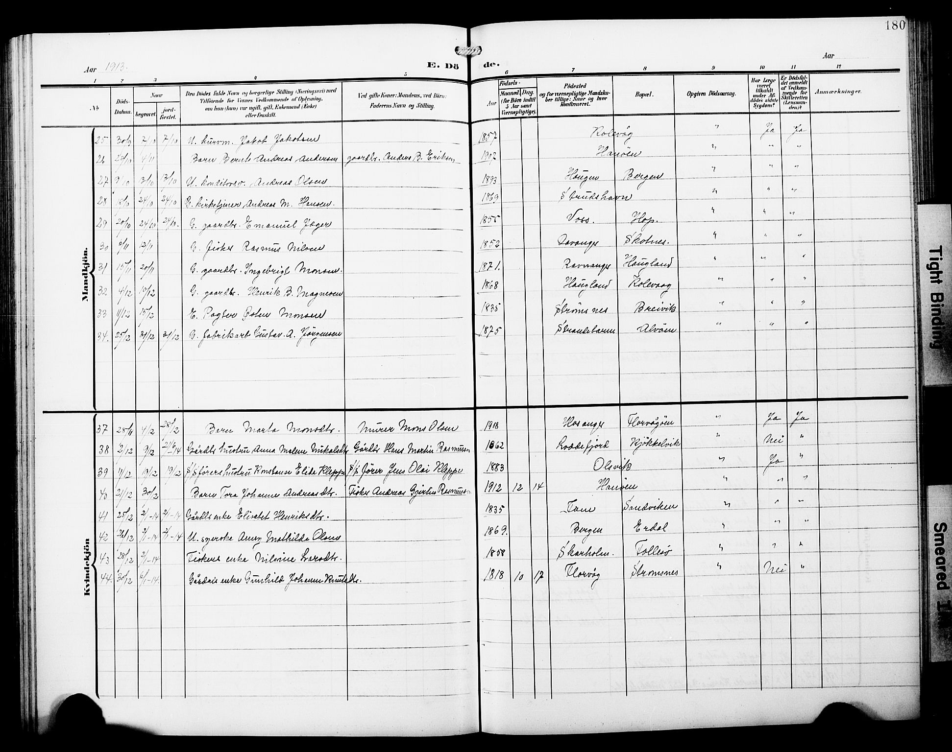 Askøy Sokneprestembete, AV/SAB-A-74101/H/Ha/Hab/Haba/L0014: Parish register (copy) no. A 14, 1904-1927, p. 180