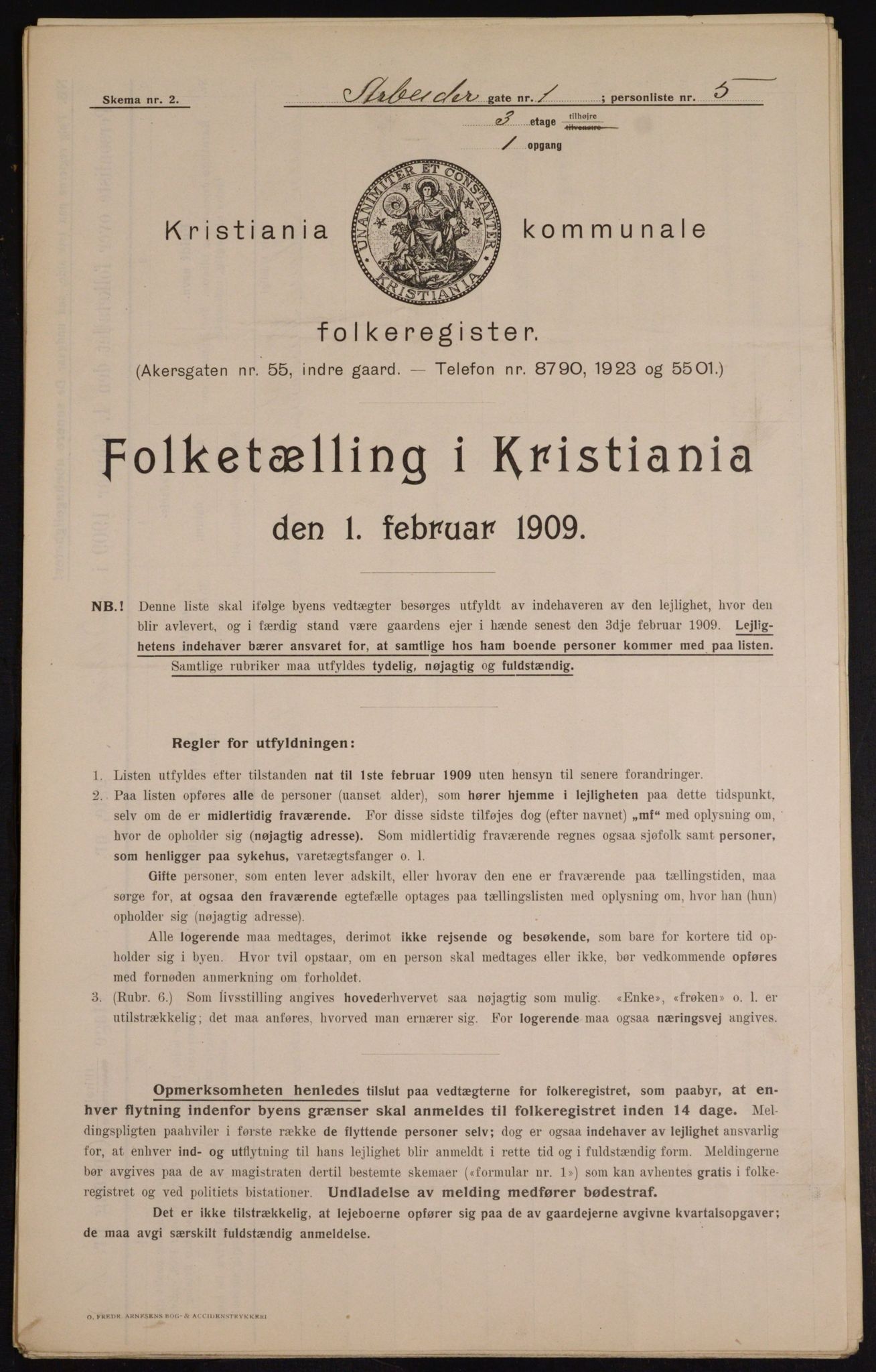 OBA, Municipal Census 1909 for Kristiania, 1909, p. 1420